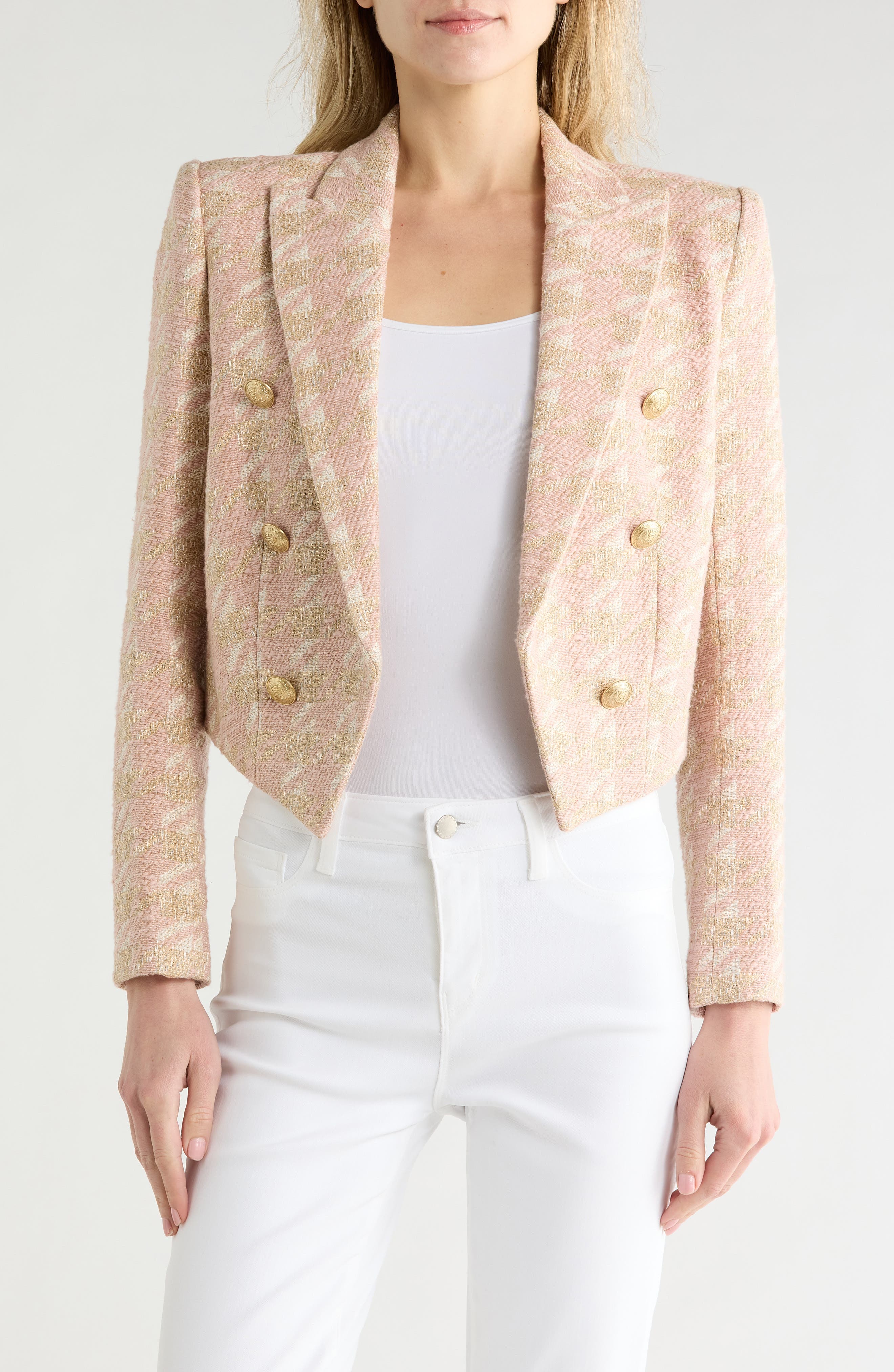 Lila Houndstooth Boxy Crop Blazer - image 1