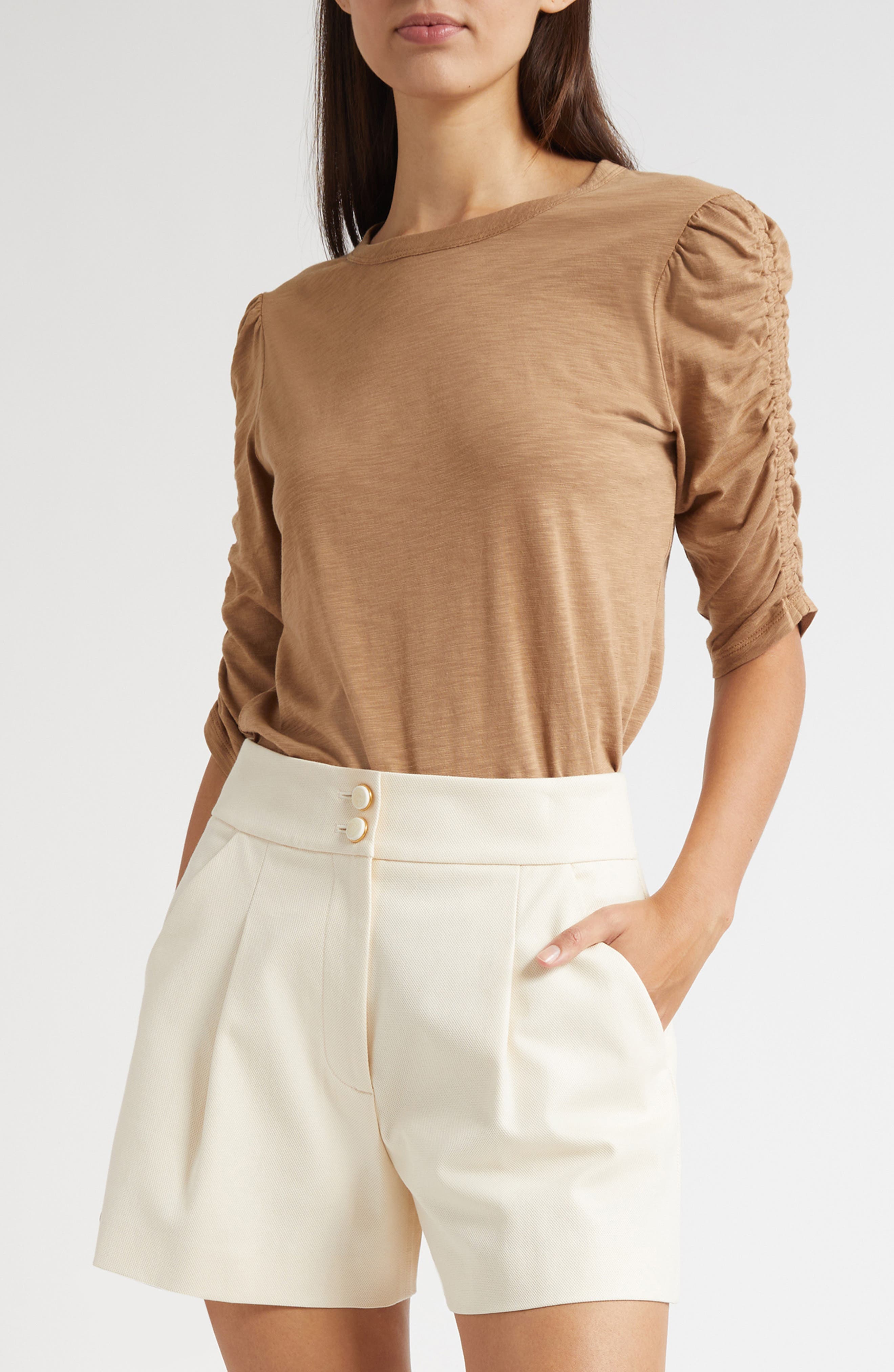 Waldorf Ruched Sleeve Cotton Slub Top - image 1