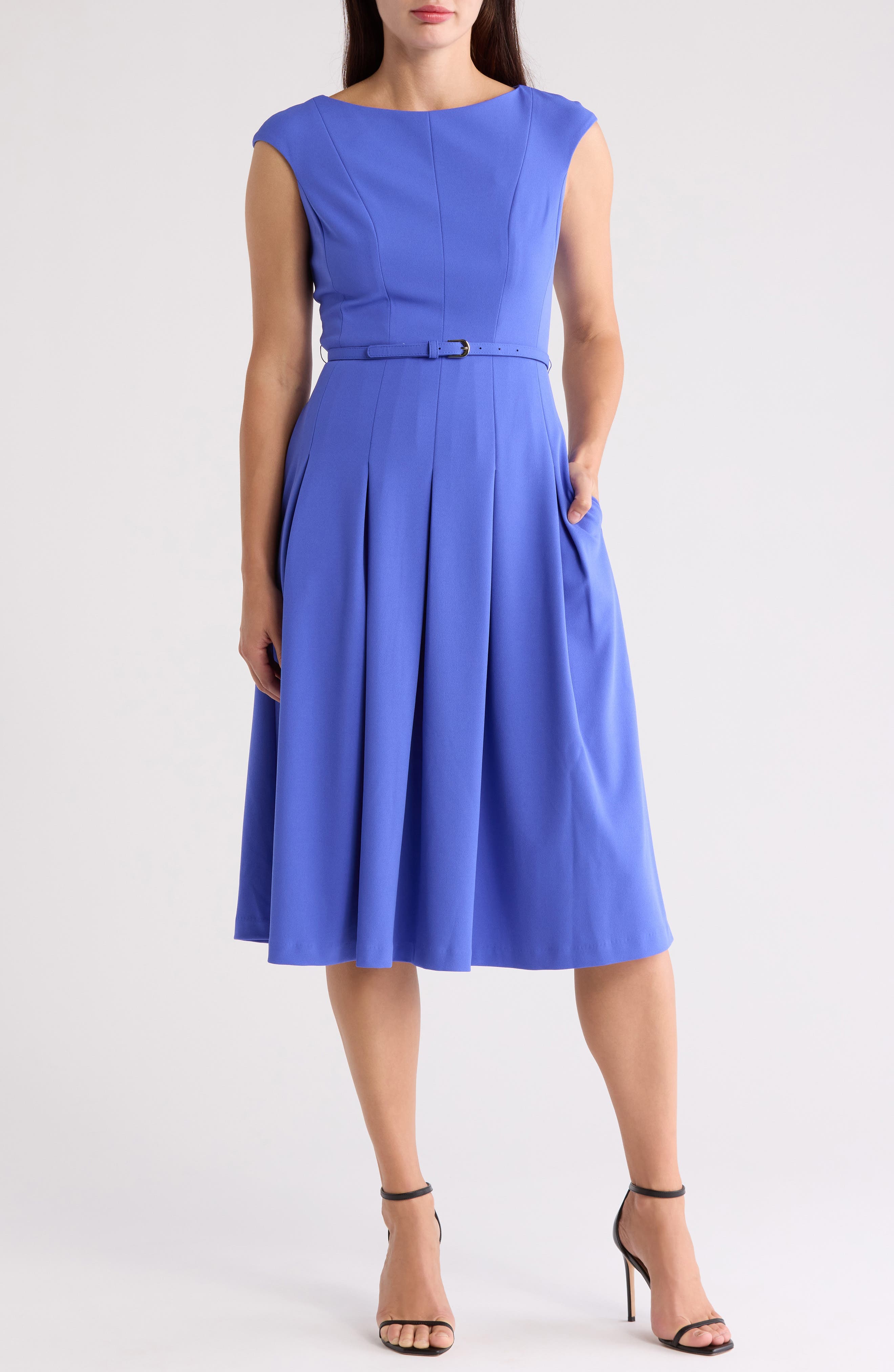 Bateau Neck Cap Sleeve Midi Dress - image 1