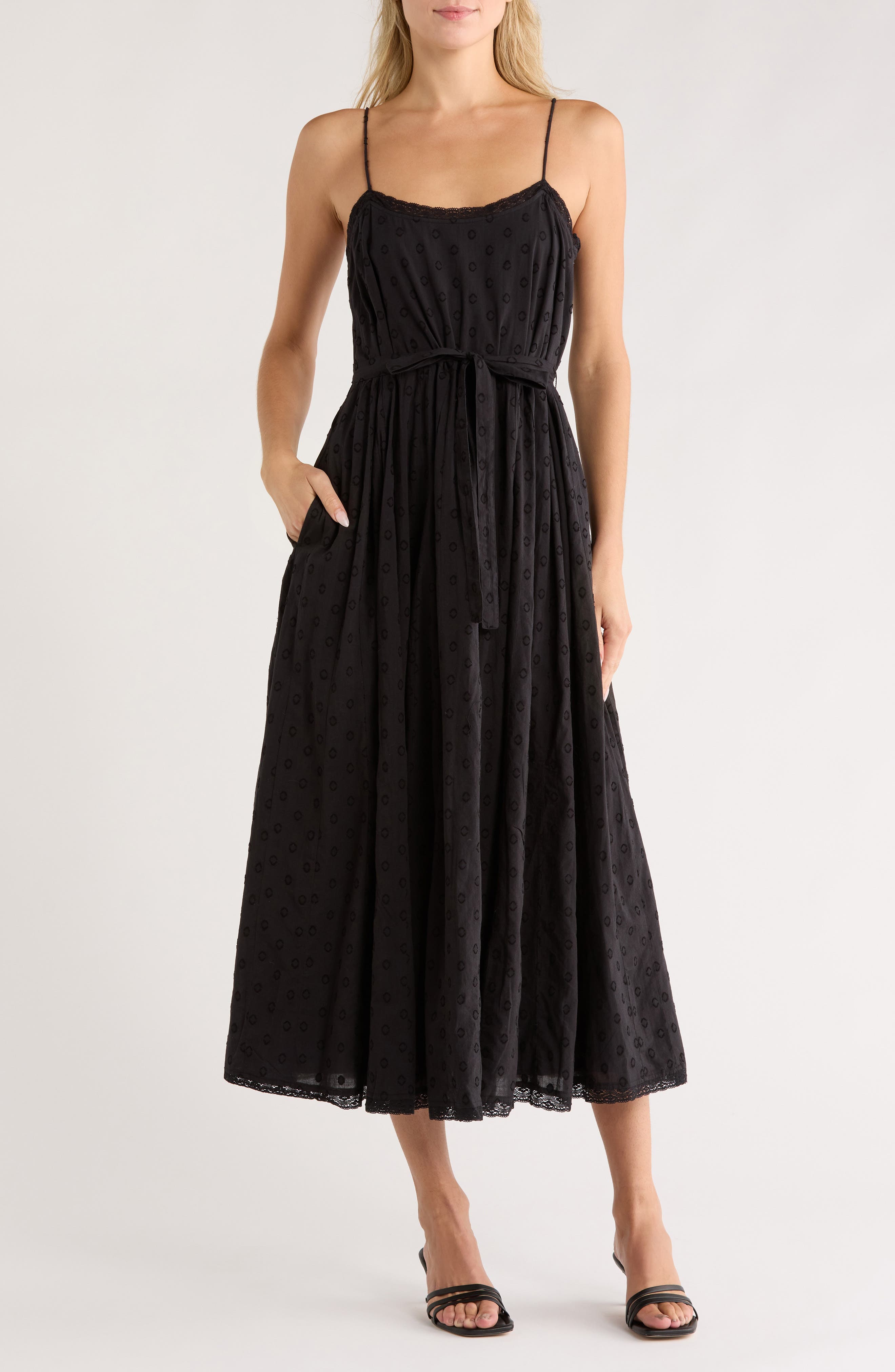 Cerise Clip Dot Lace Trim Dress - image 1