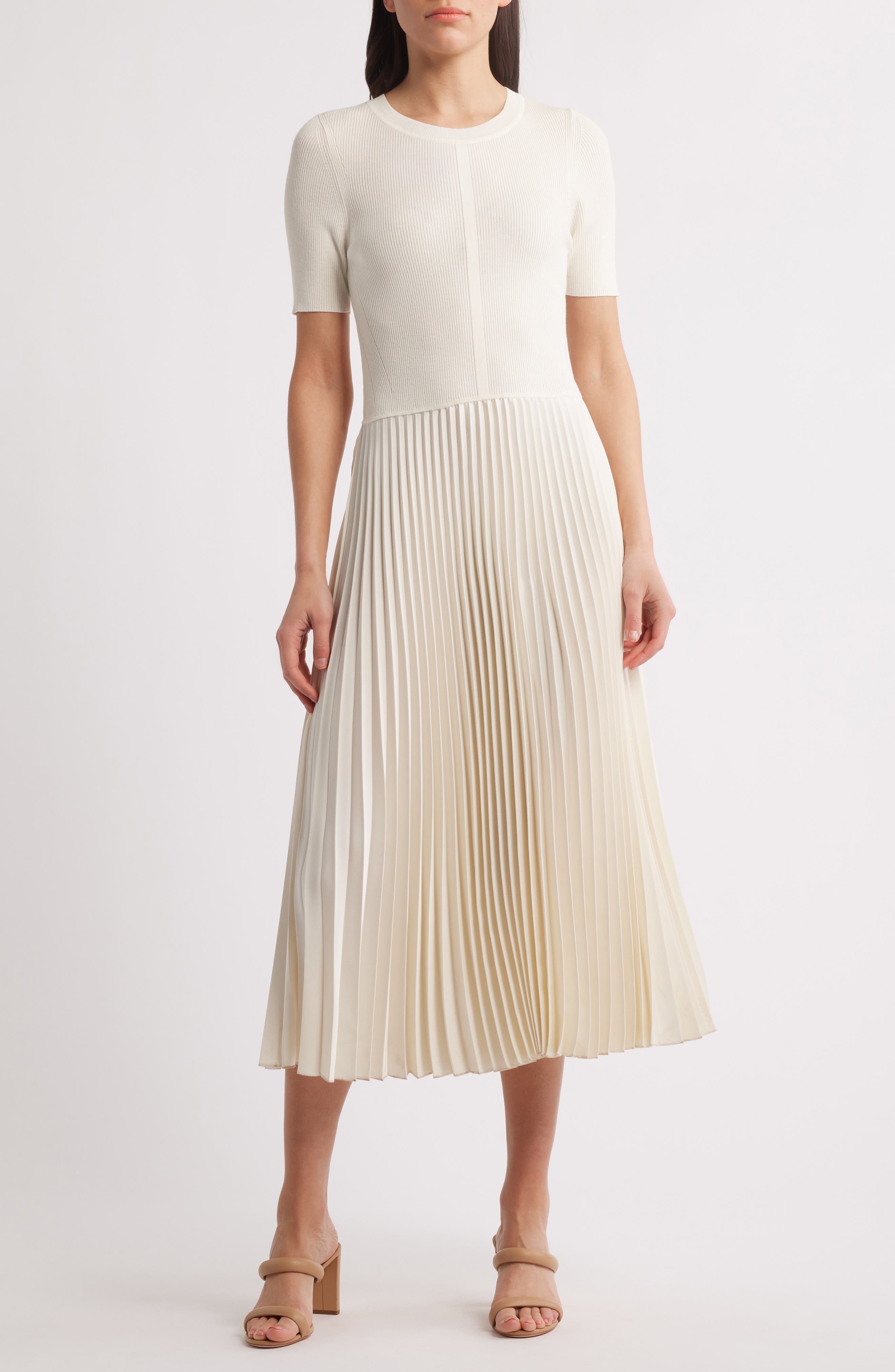 Fadridi Rib & Pleated Midi A-Line Dress - image 1