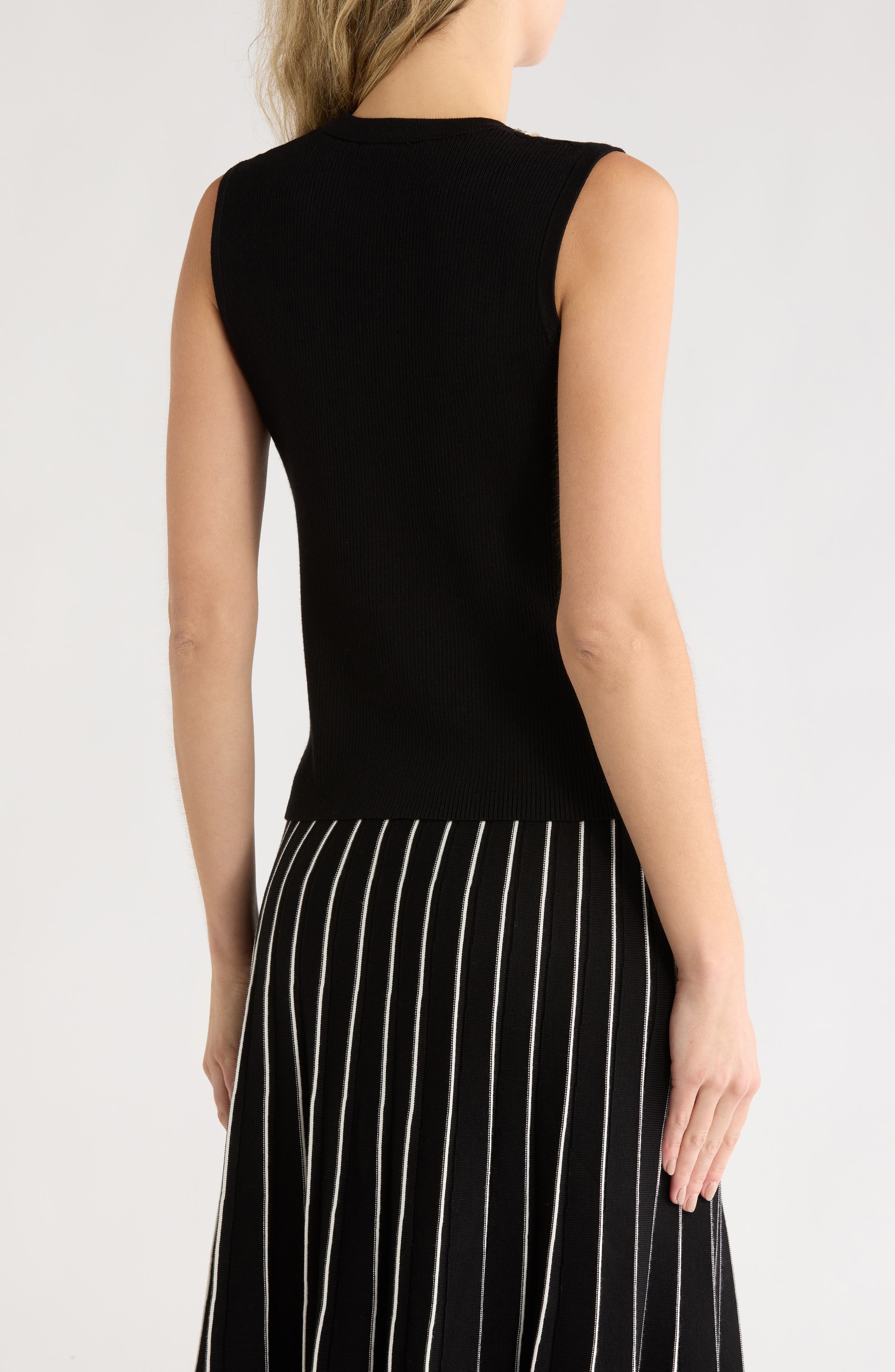 Faux Pearl & Rhinestone Collar Sleeveless Sweater - image 2