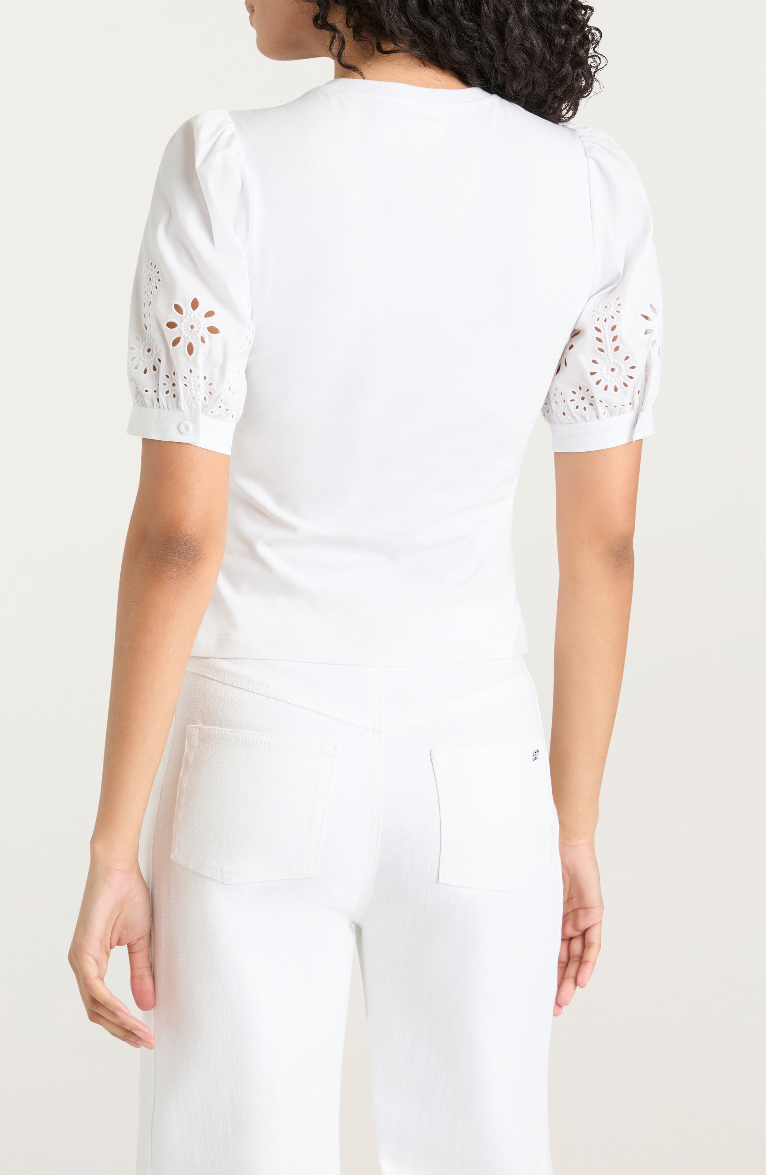Embroidered Eyelet Mixed Media Cotton Top - image 2