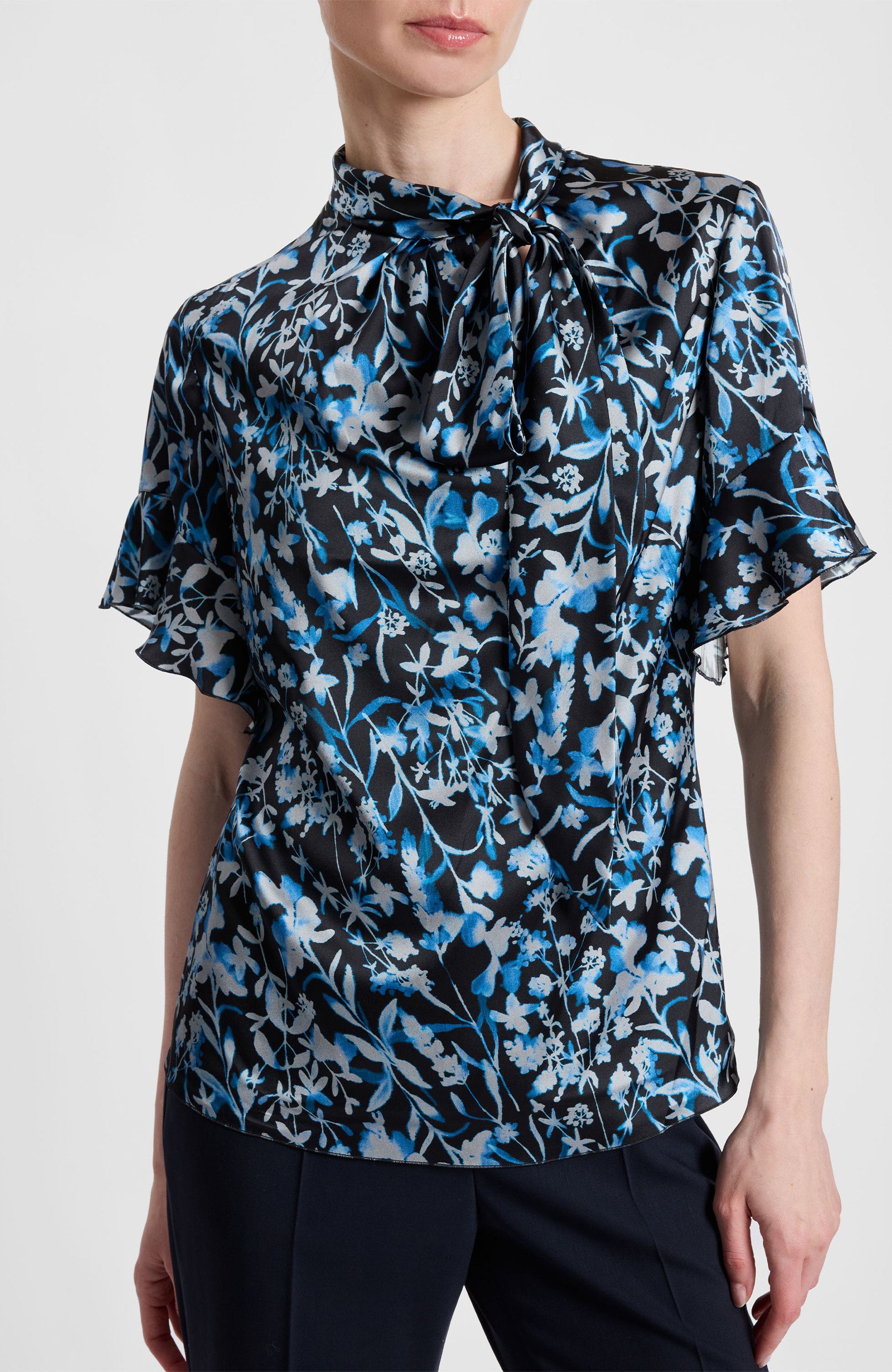 Athena Floral Blouse with Short Flutter Sleeves - image 1