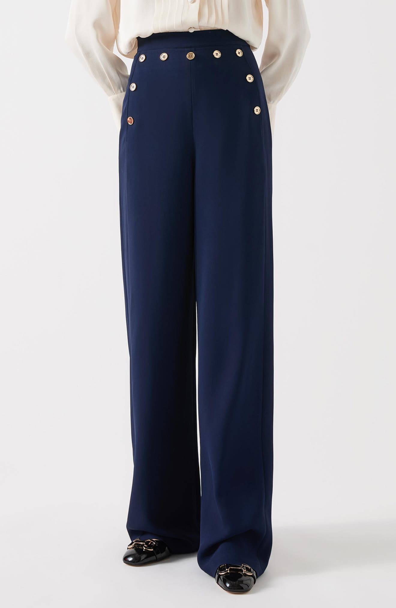 Olive Crepe Sailor Trousers - image 1
