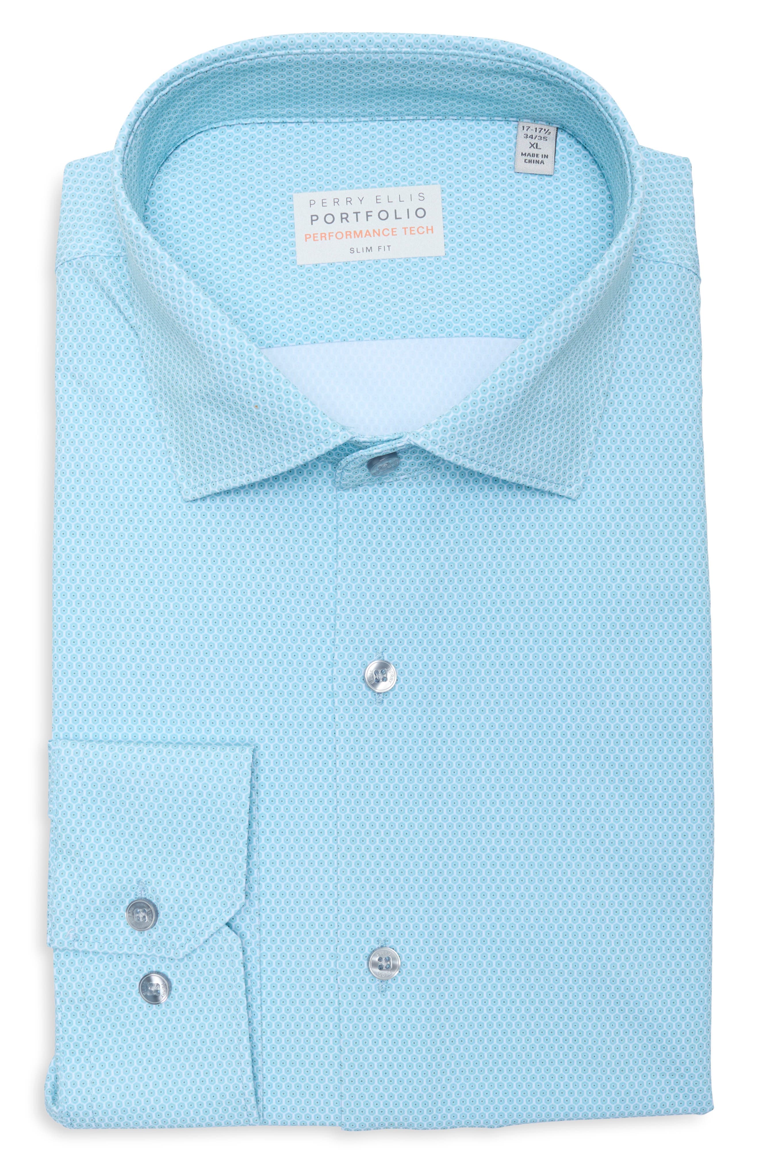 Slim Fit Geometric Print Performance Tech Dress Shirt - image 1