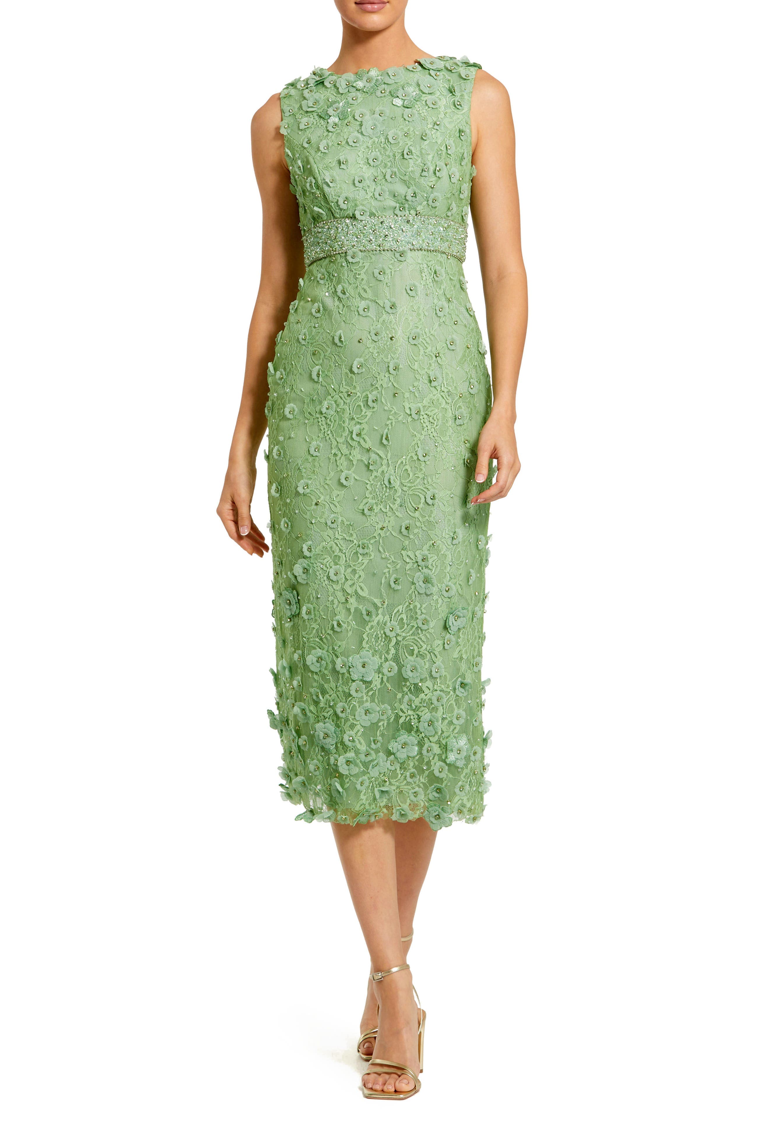 Floral Applique Lace Sleeveless Midi Dress - image 1