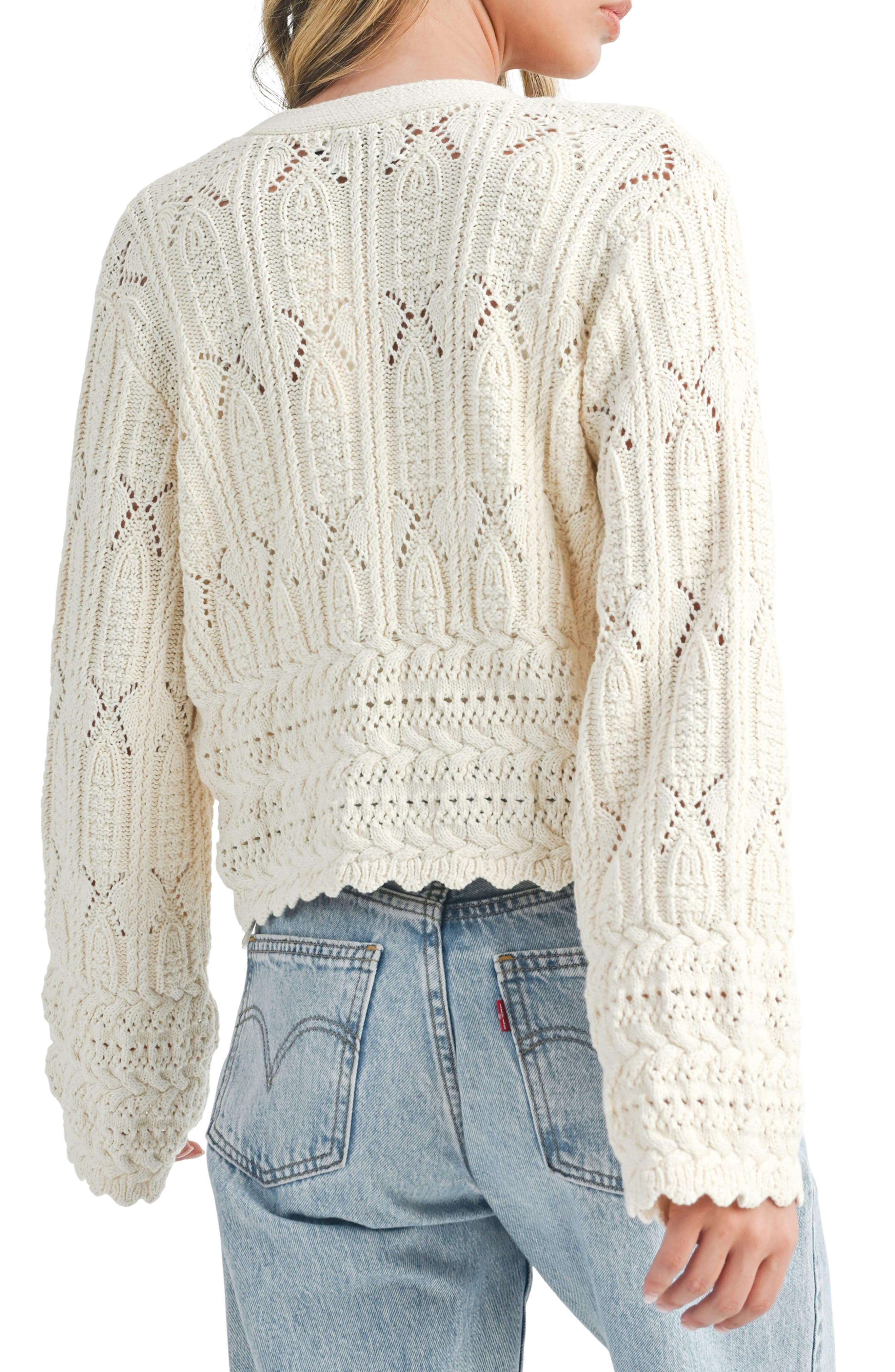 Mixed Stitch Scallop Hem Cotton Cardigan - image 2