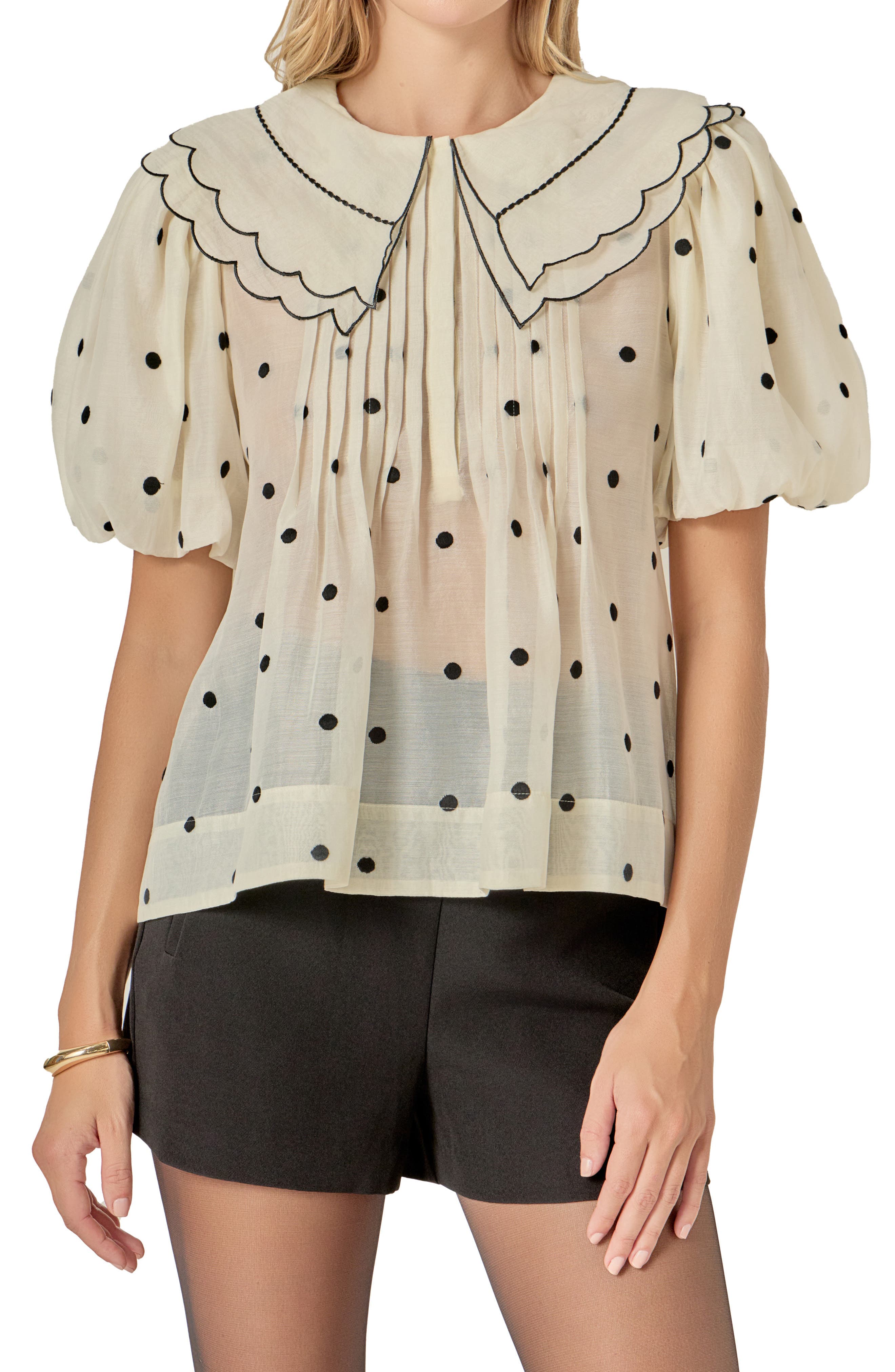 Scallop Dot Sheer Puff Sleeve Top - image 1