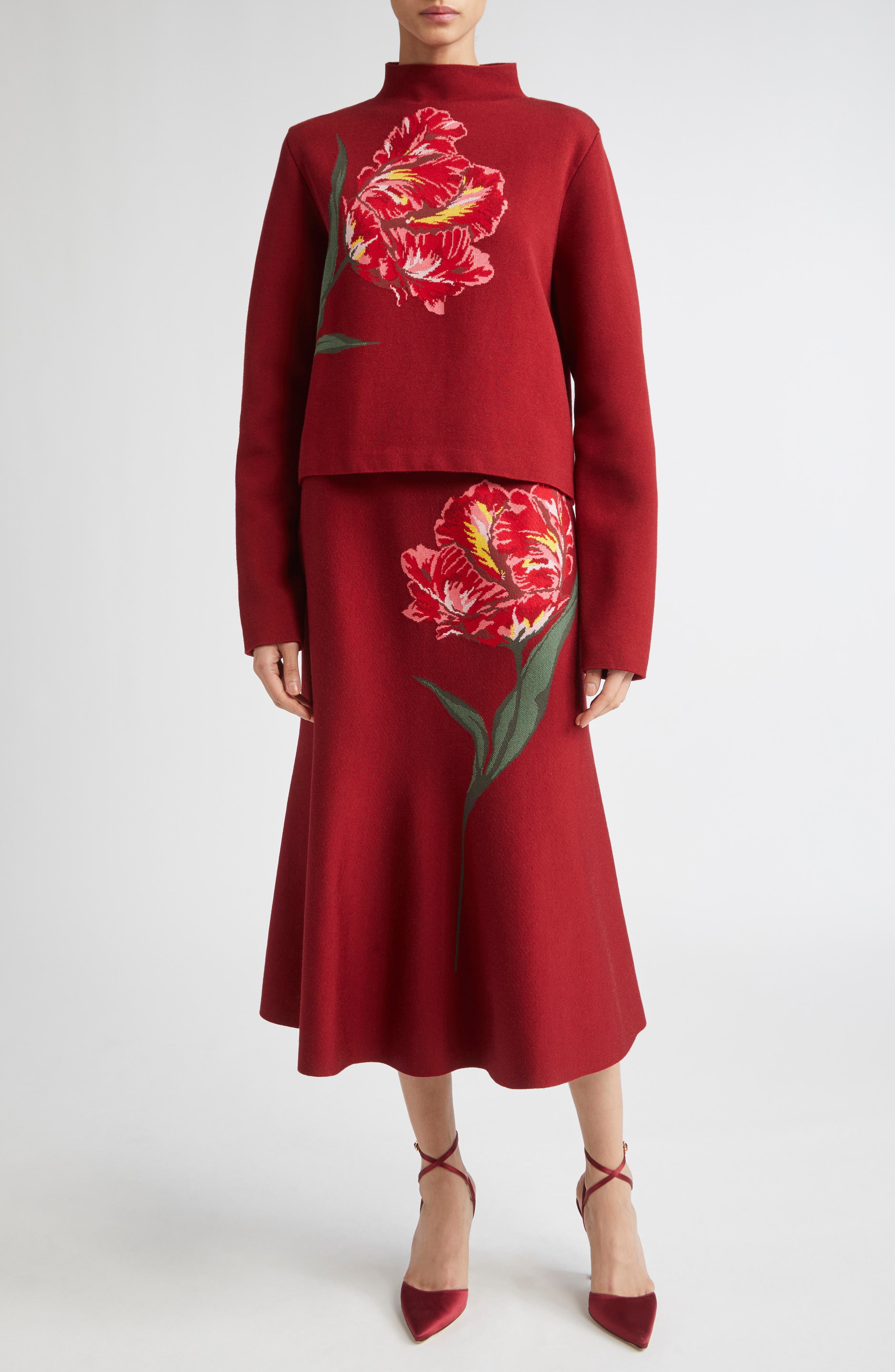Floral Intarsia Funnel Neck Sweater - image 2