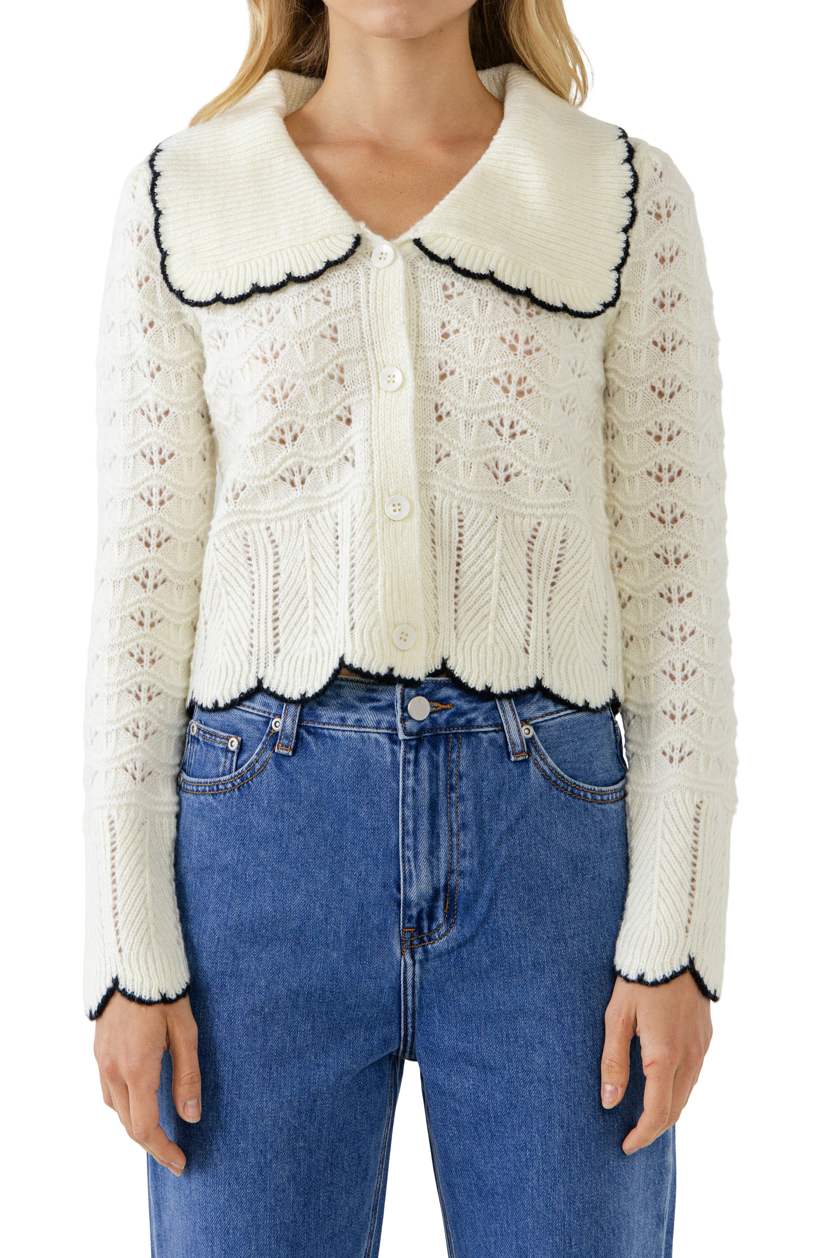 Scallop Pointelle Cardigan - image 1