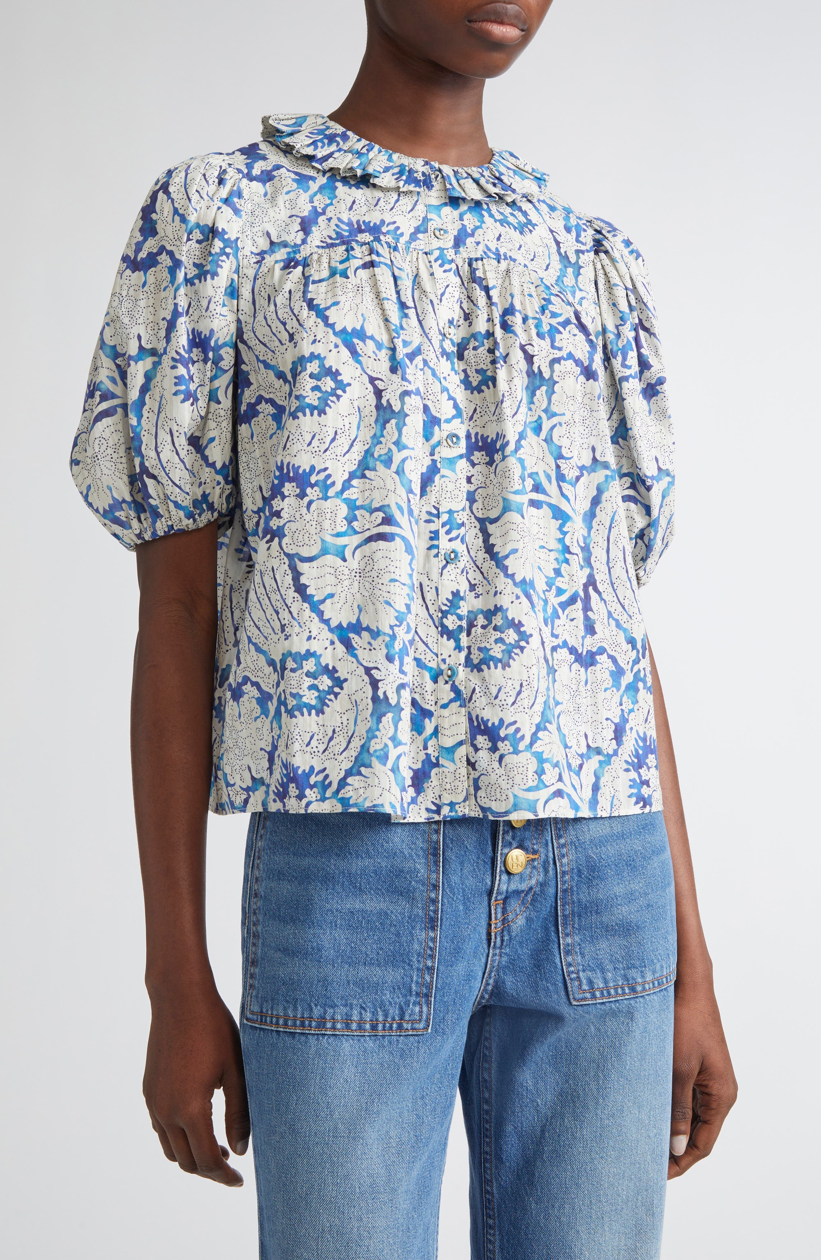 Amari Floral Cotton Blend Button-Up Shirt - image 1