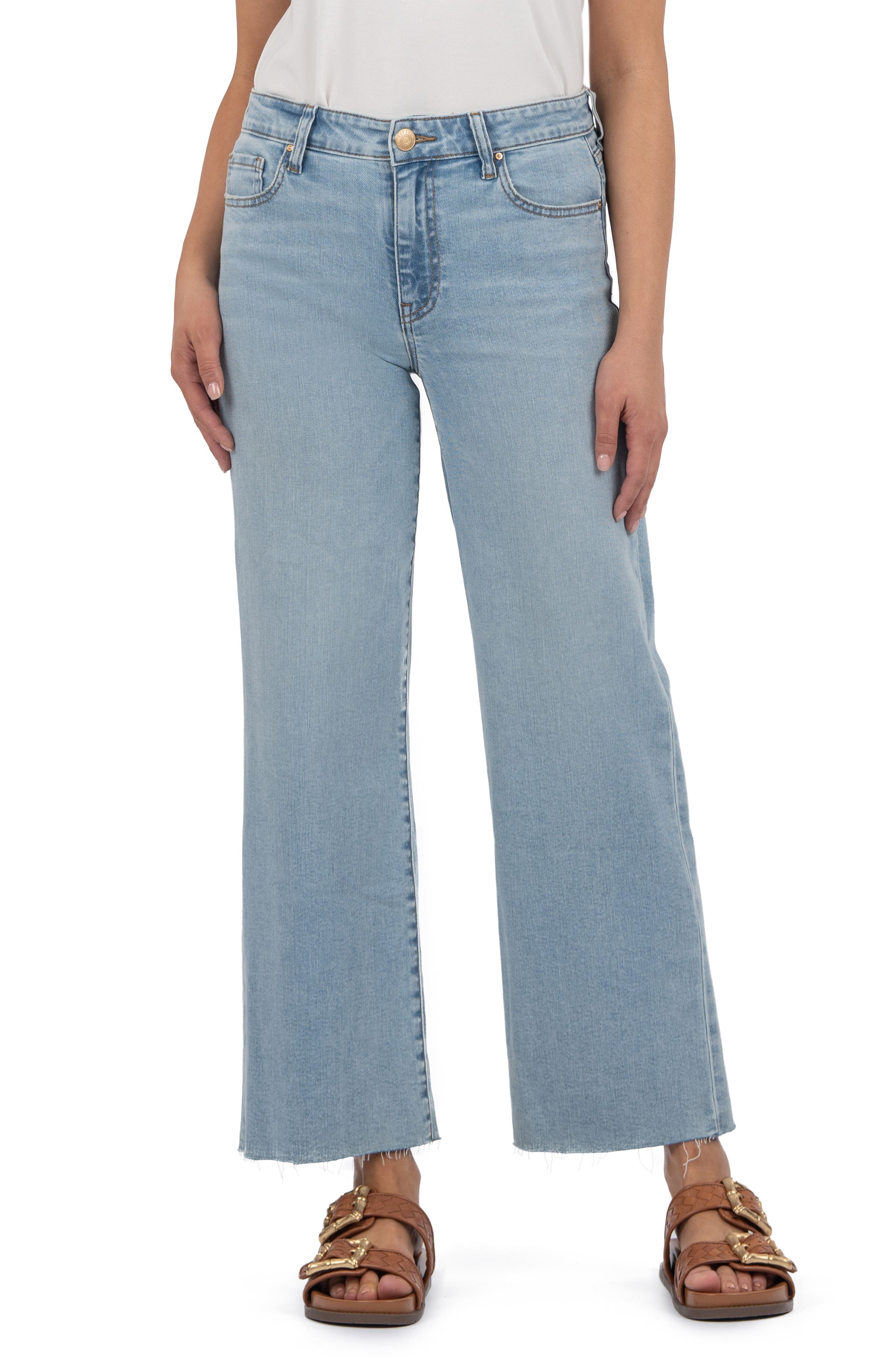 Raw Hem Mid Rise Ankle Wide Leg Jeans - image 1