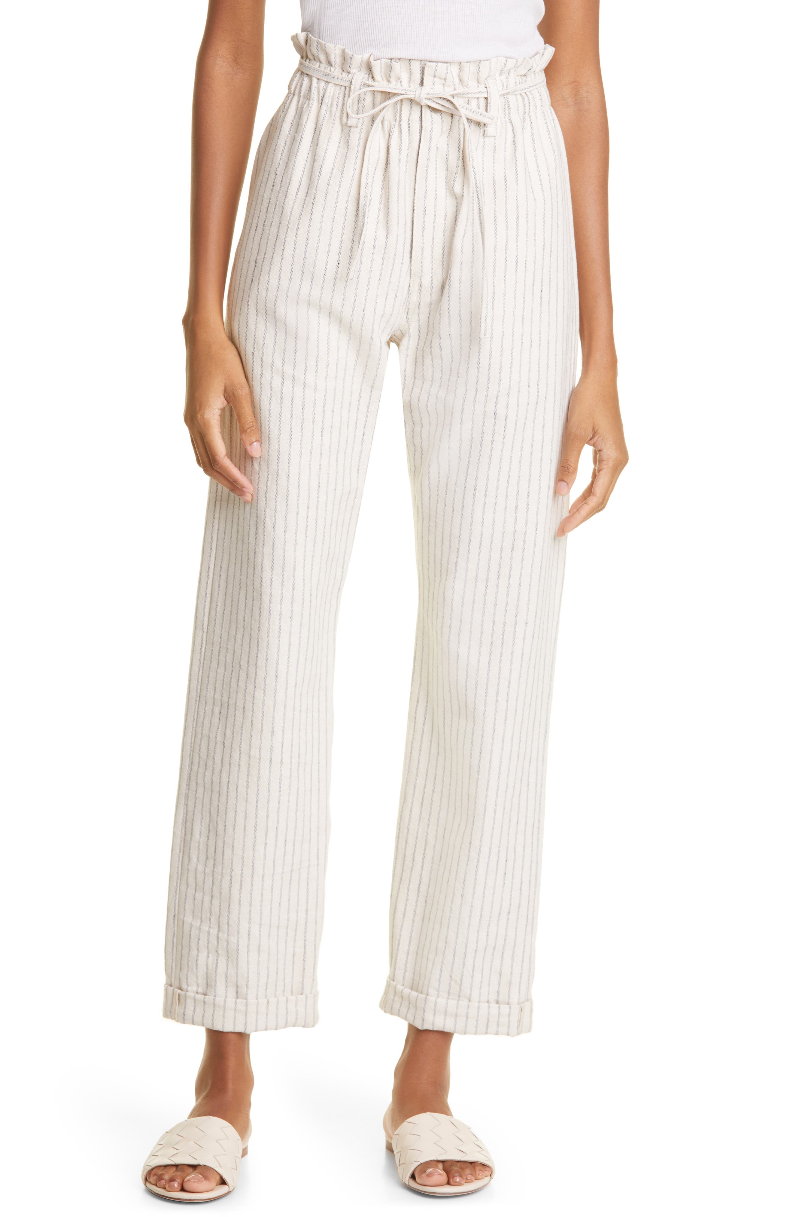 Paperbag Waist Stripe Cotton Blend Pants - image 1