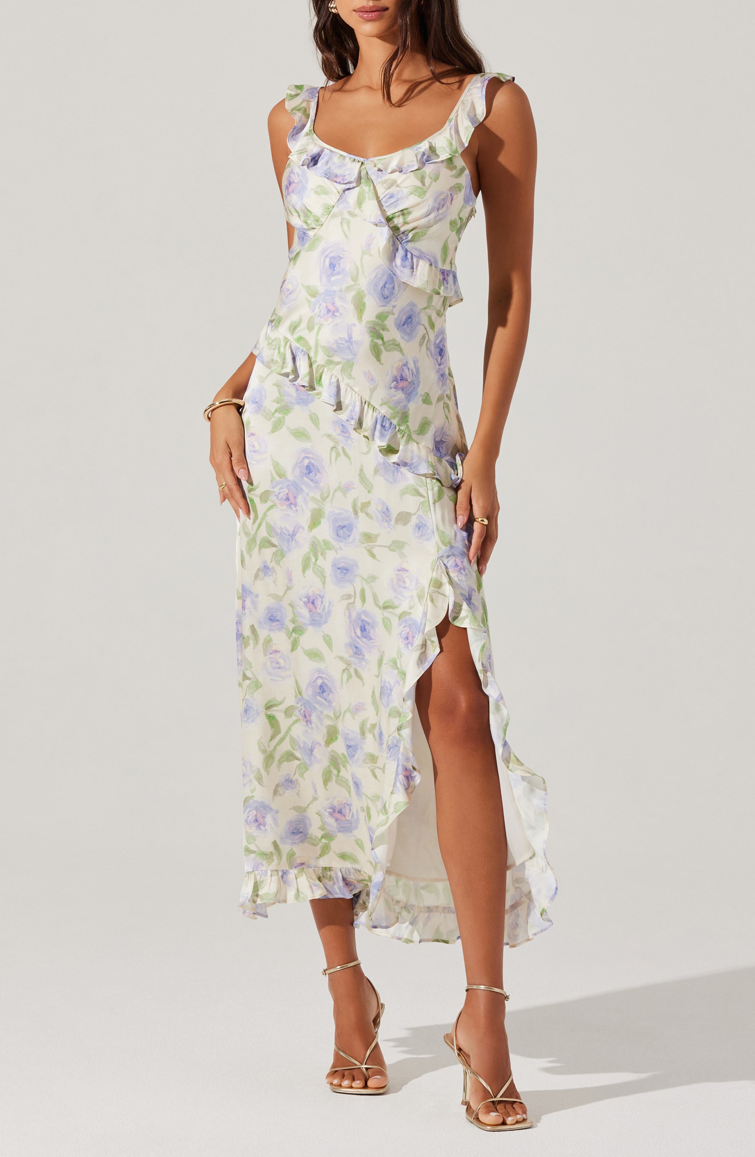 Rosalina Floral Side Slit Dress - image 1