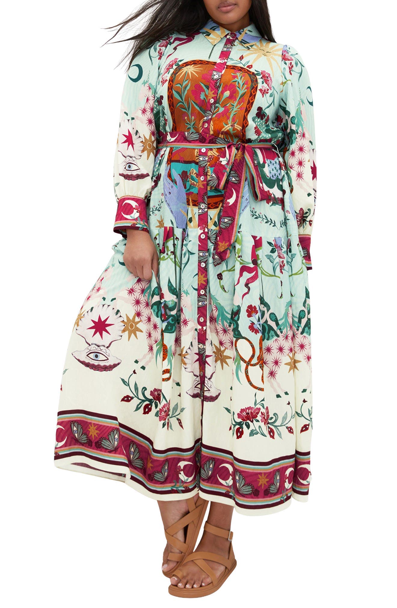 Ezra Mixed Print Long Sleeve Maxi Shirtdress - image 1