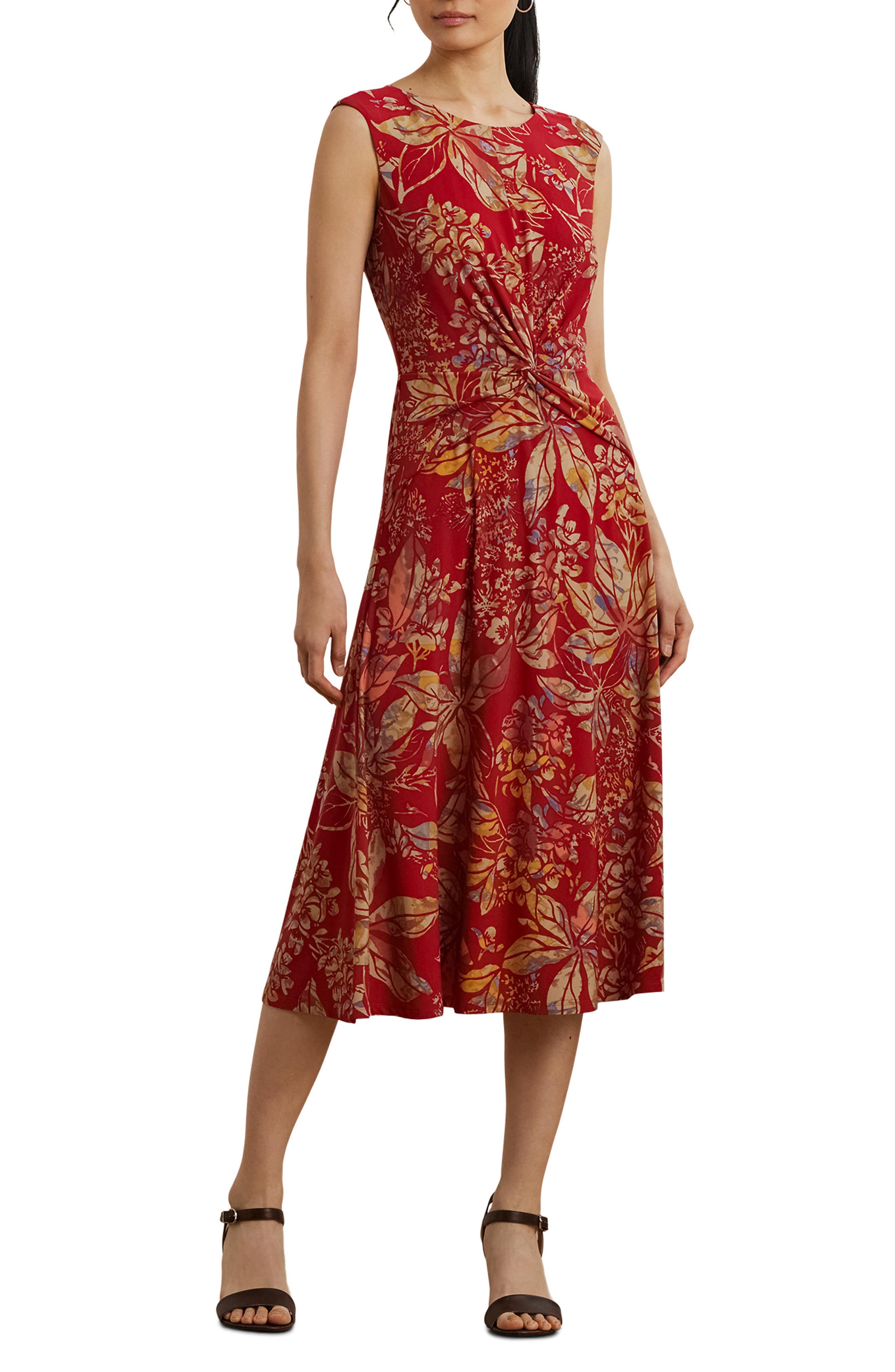 Floral Print Twist Front Midi Dress - image 1