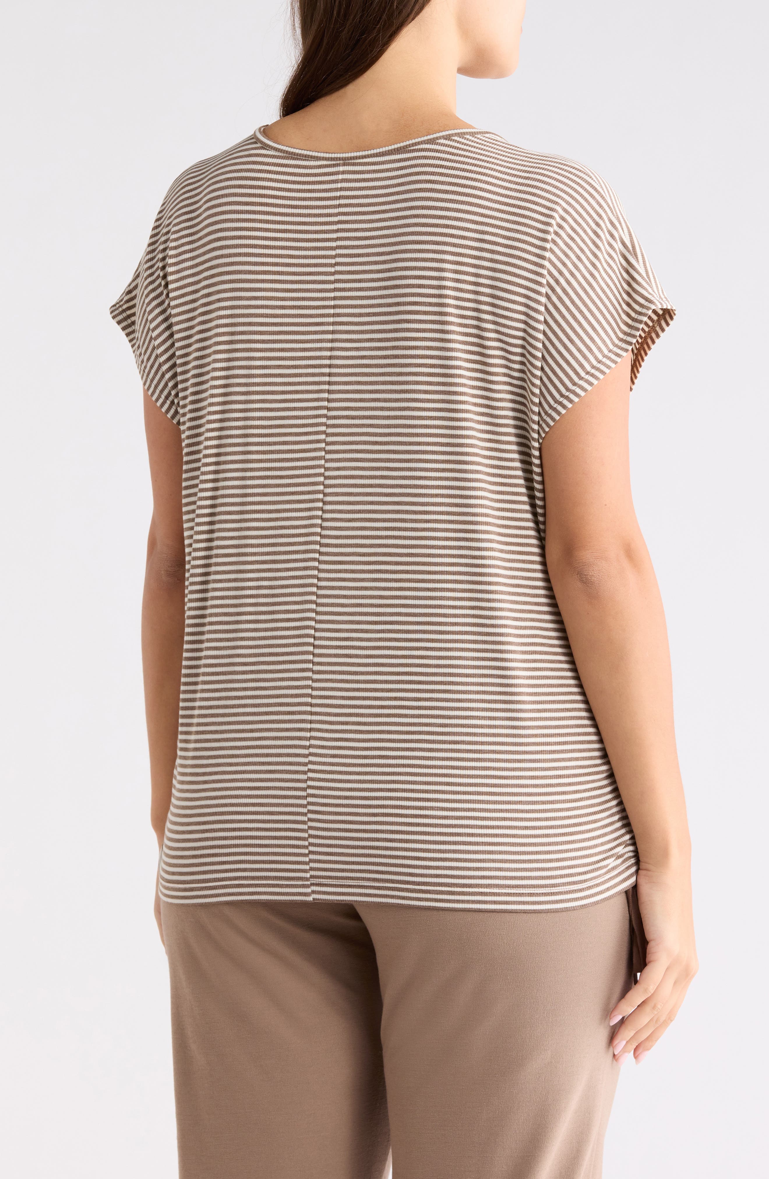 Stripe Cap Sleeve Cinch Side T-Shirt - image 2
