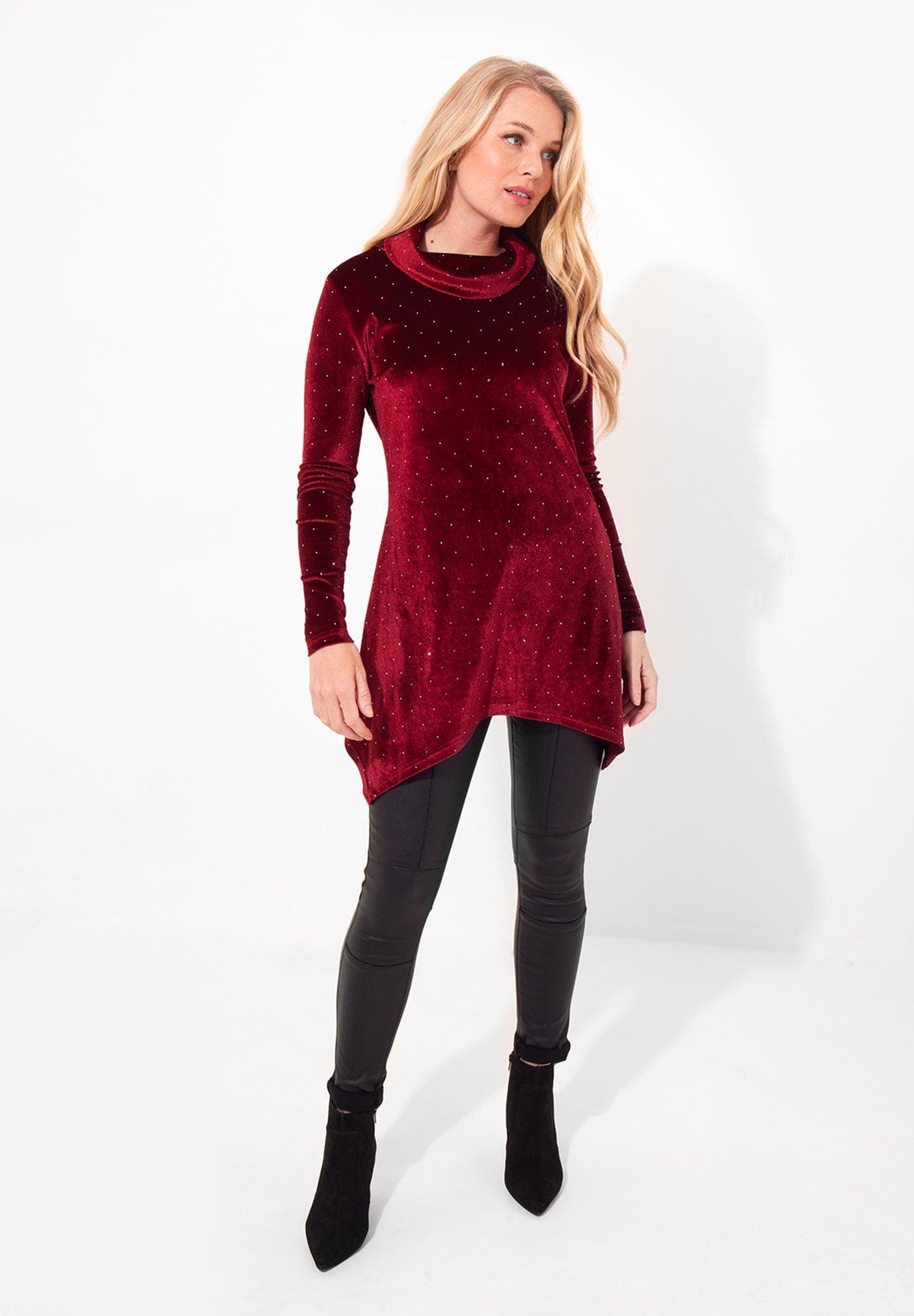 Rhinstone Velvet Cowl Neck Tunic - image 2