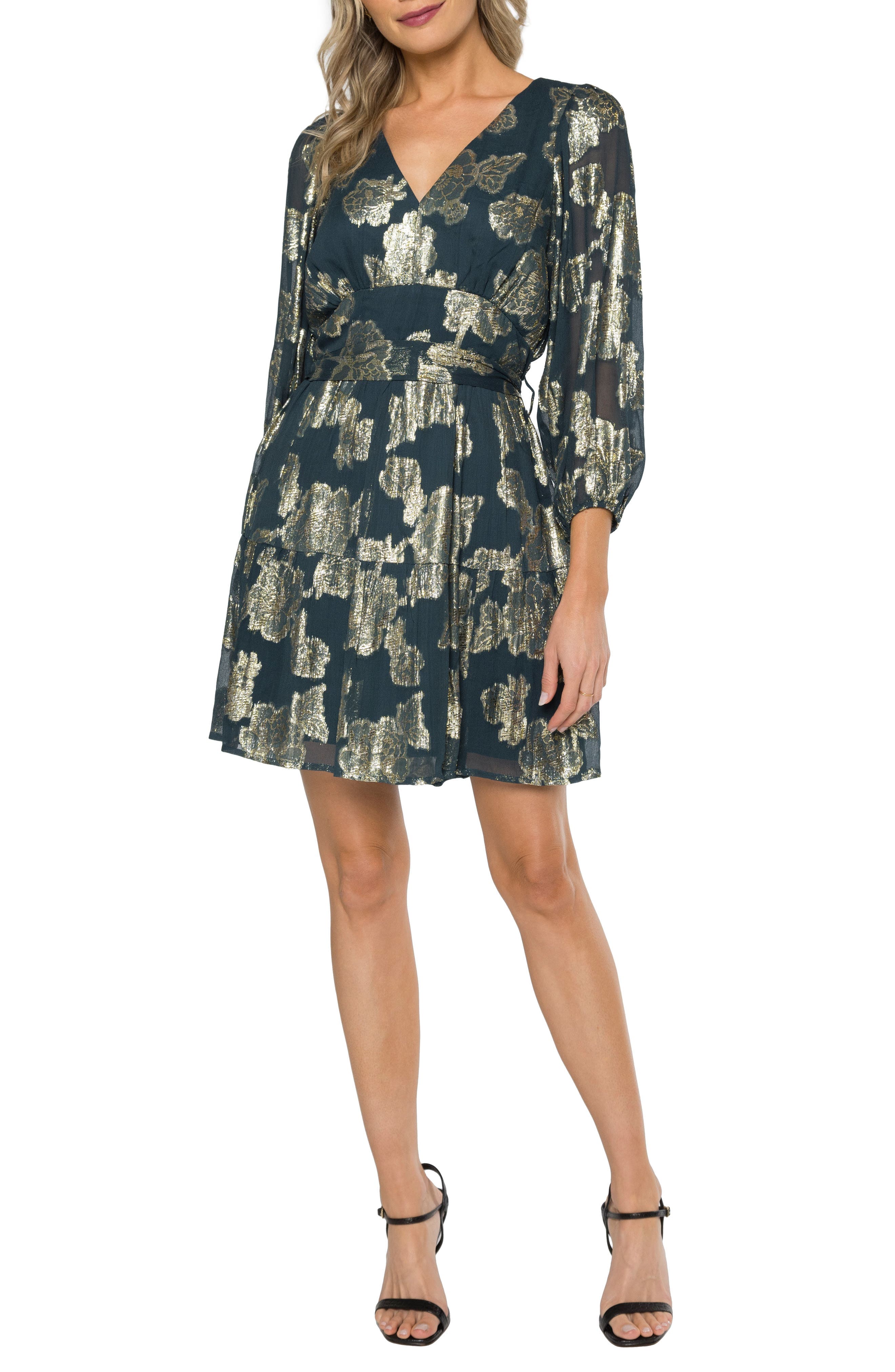 Vivian Metallic Floral Long Sleeve Minidress - image 1