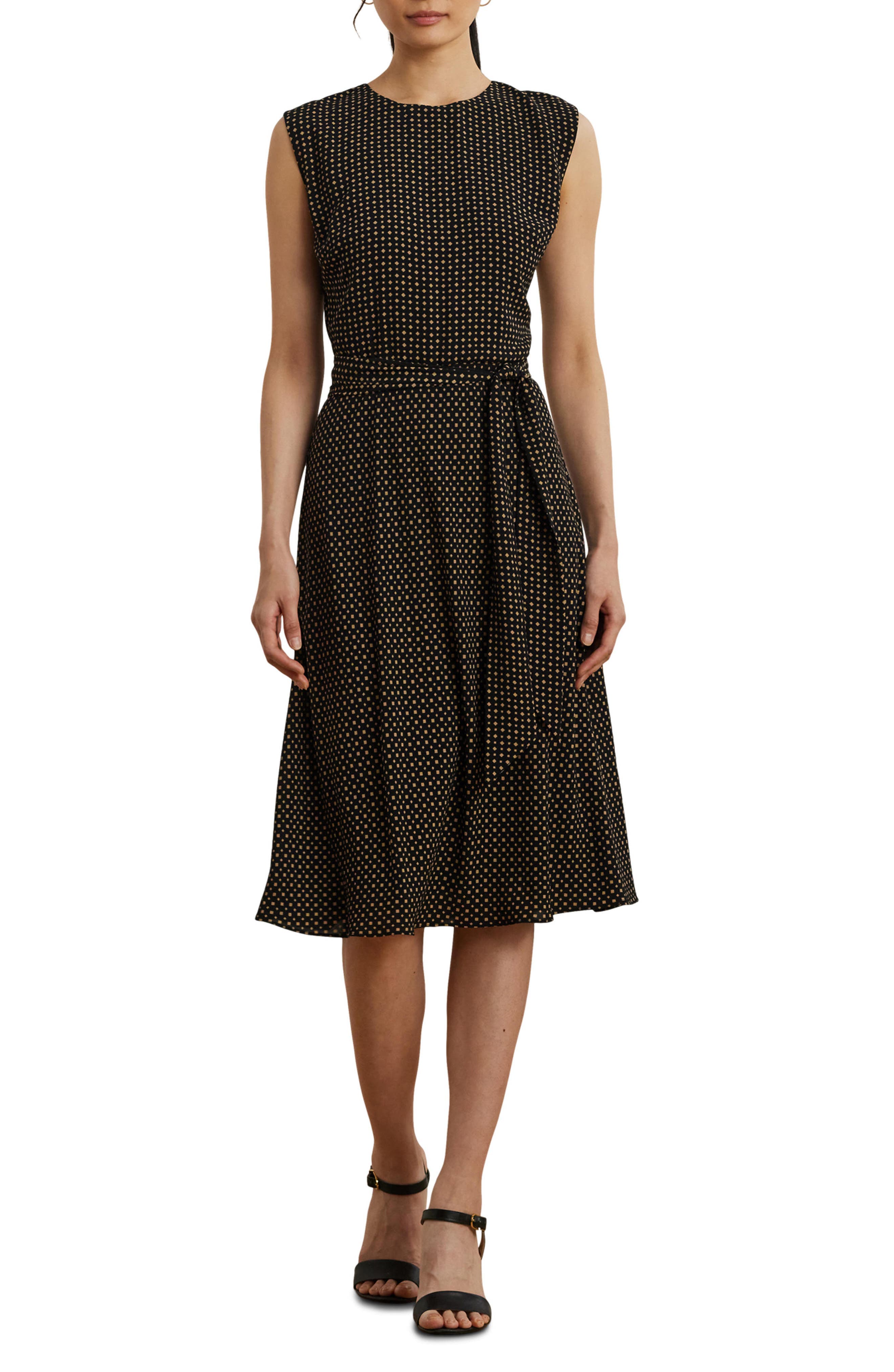 Belted Sleeveless Bubble Crepe Dress - image 1