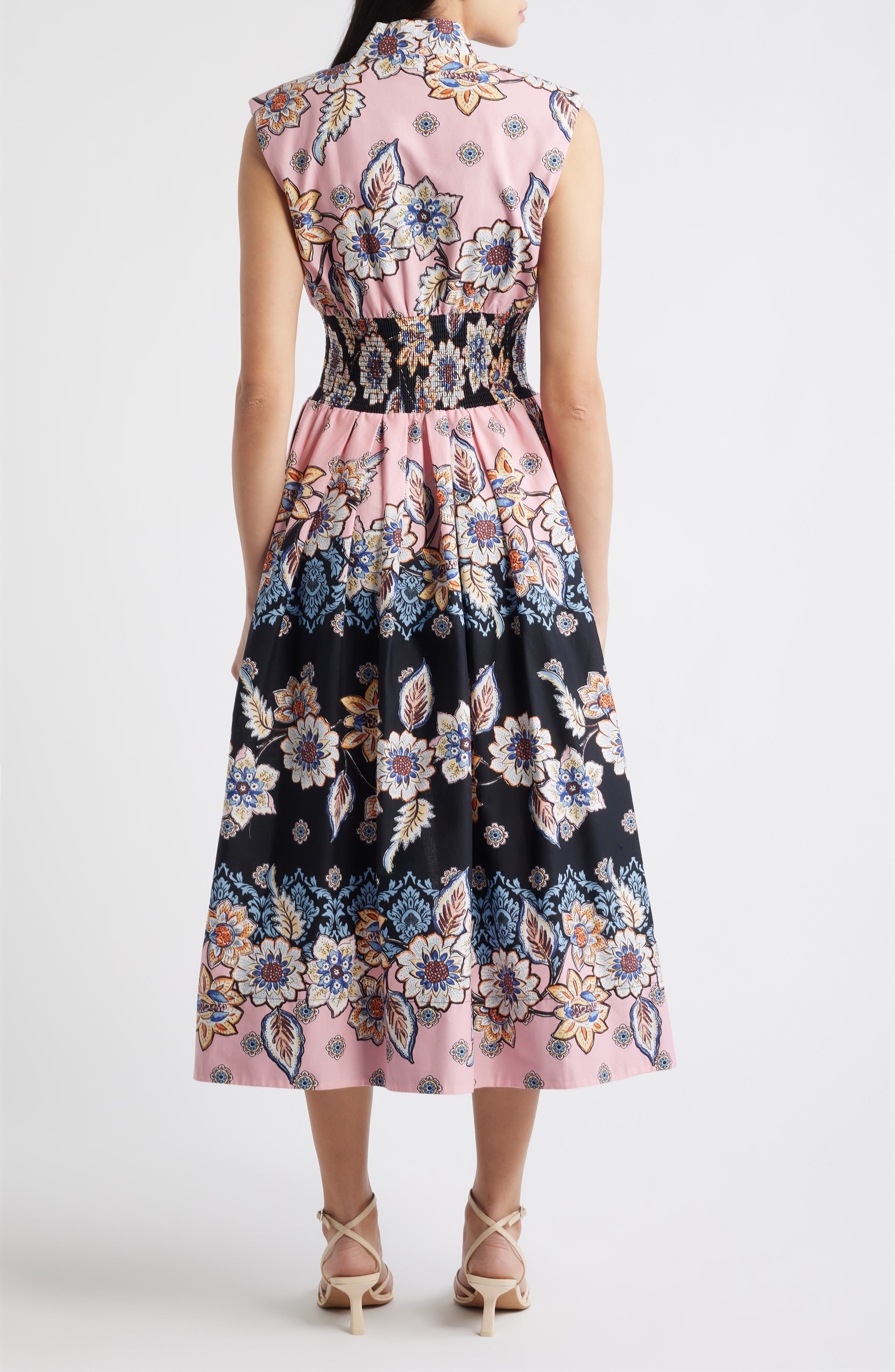 Smocked Waist Stretch Cotton Midi Dress - image 2