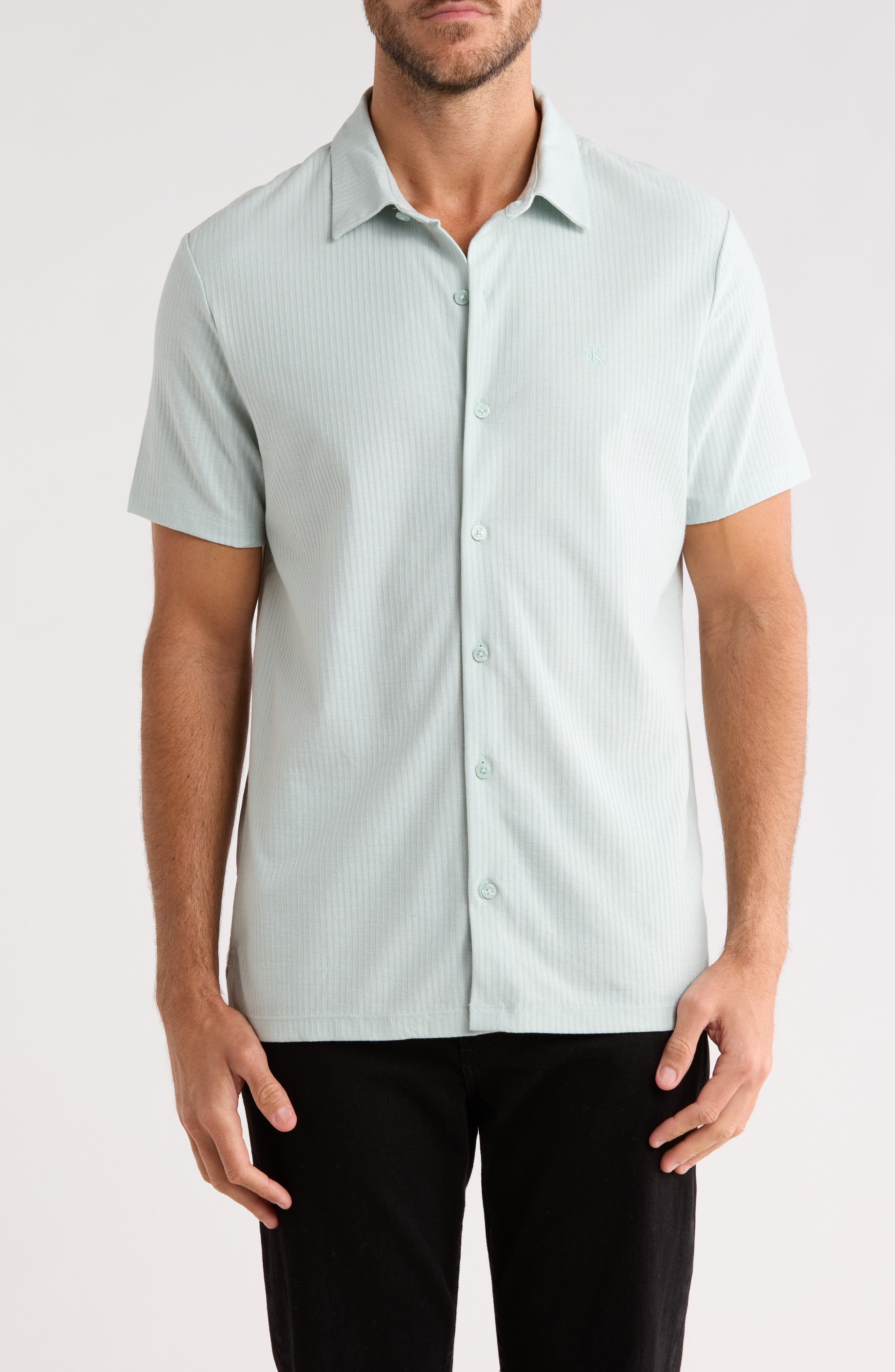 Stripe Classic Fit Short Sleeve Button-Up Shirt - image 1