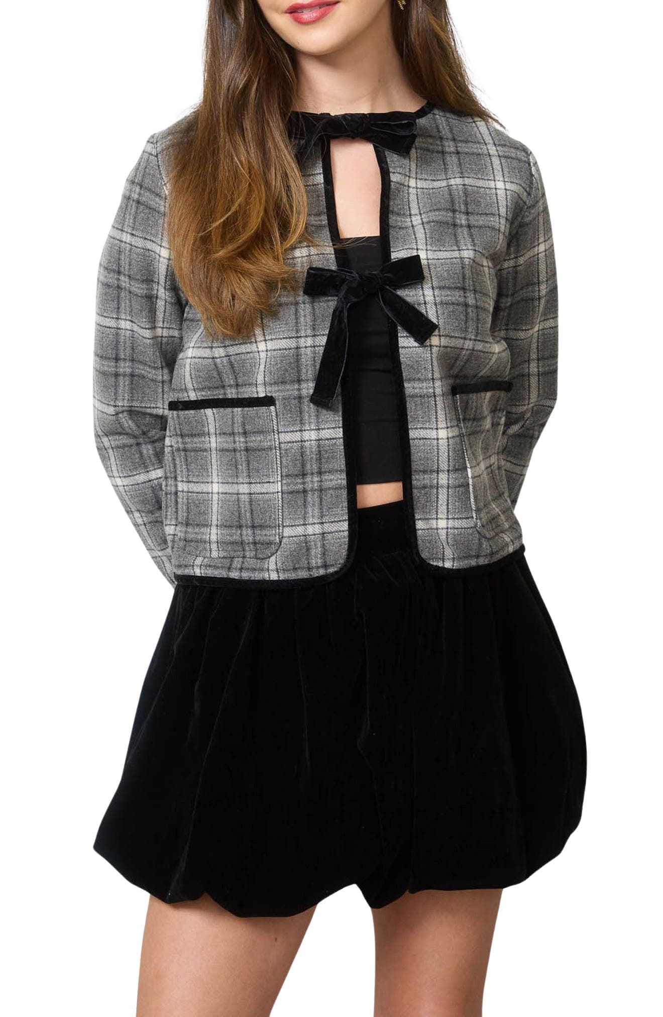 Velvet Bow Plaid Jacket - image 1