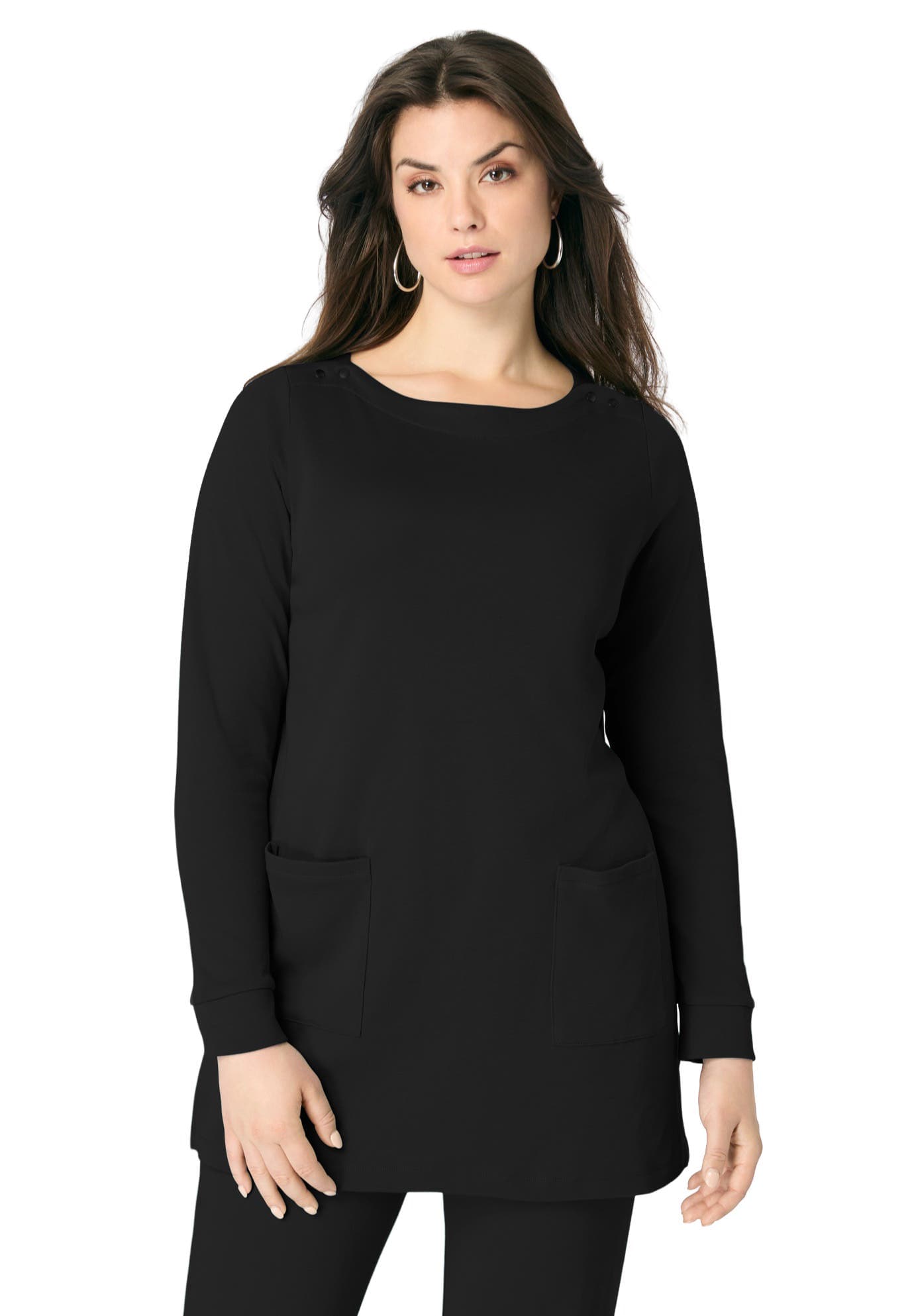 Snap Button Boatneck Soft Knit Tunic - image 1