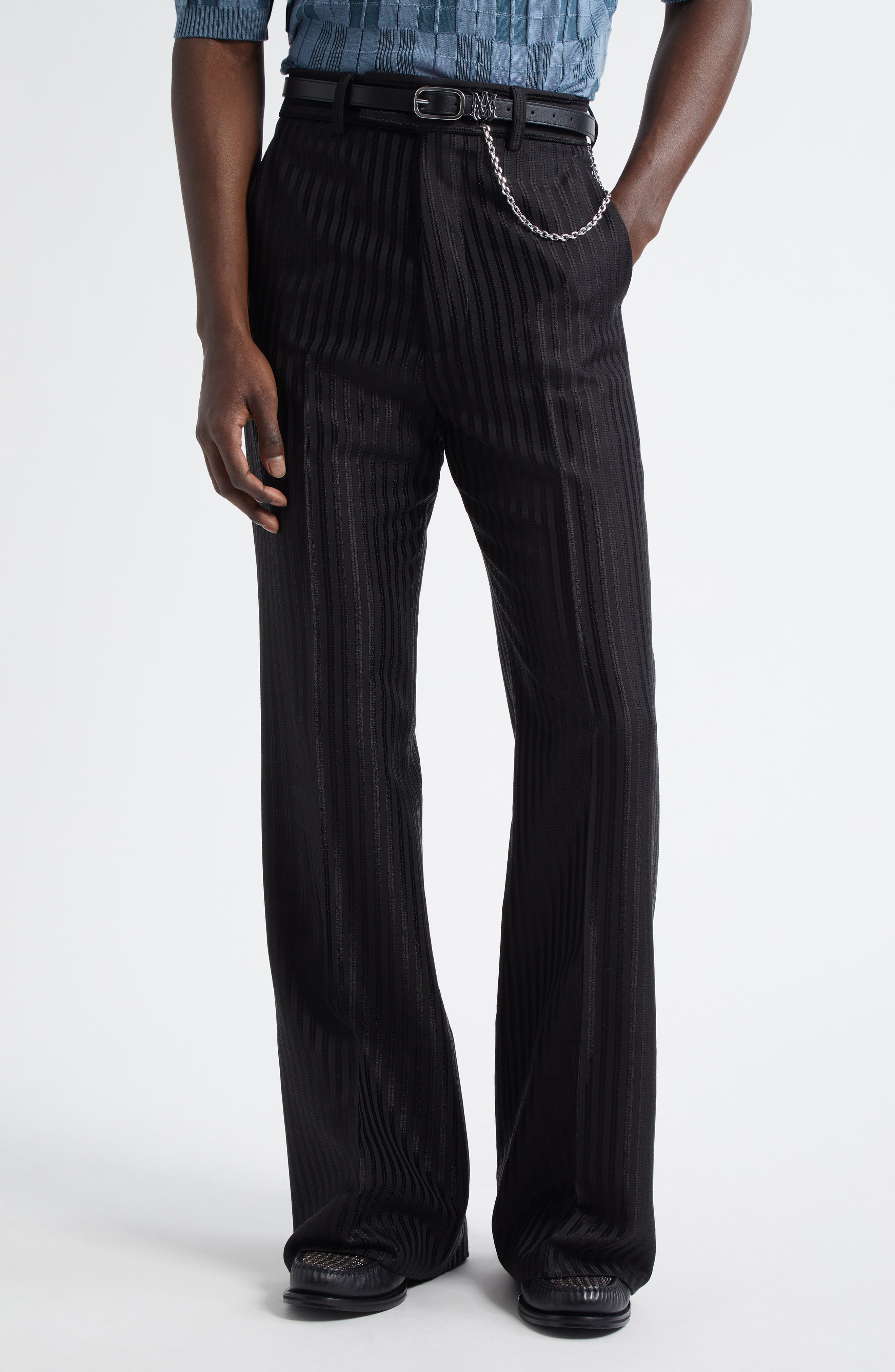 Stripe Creased Flare Pants - image 1