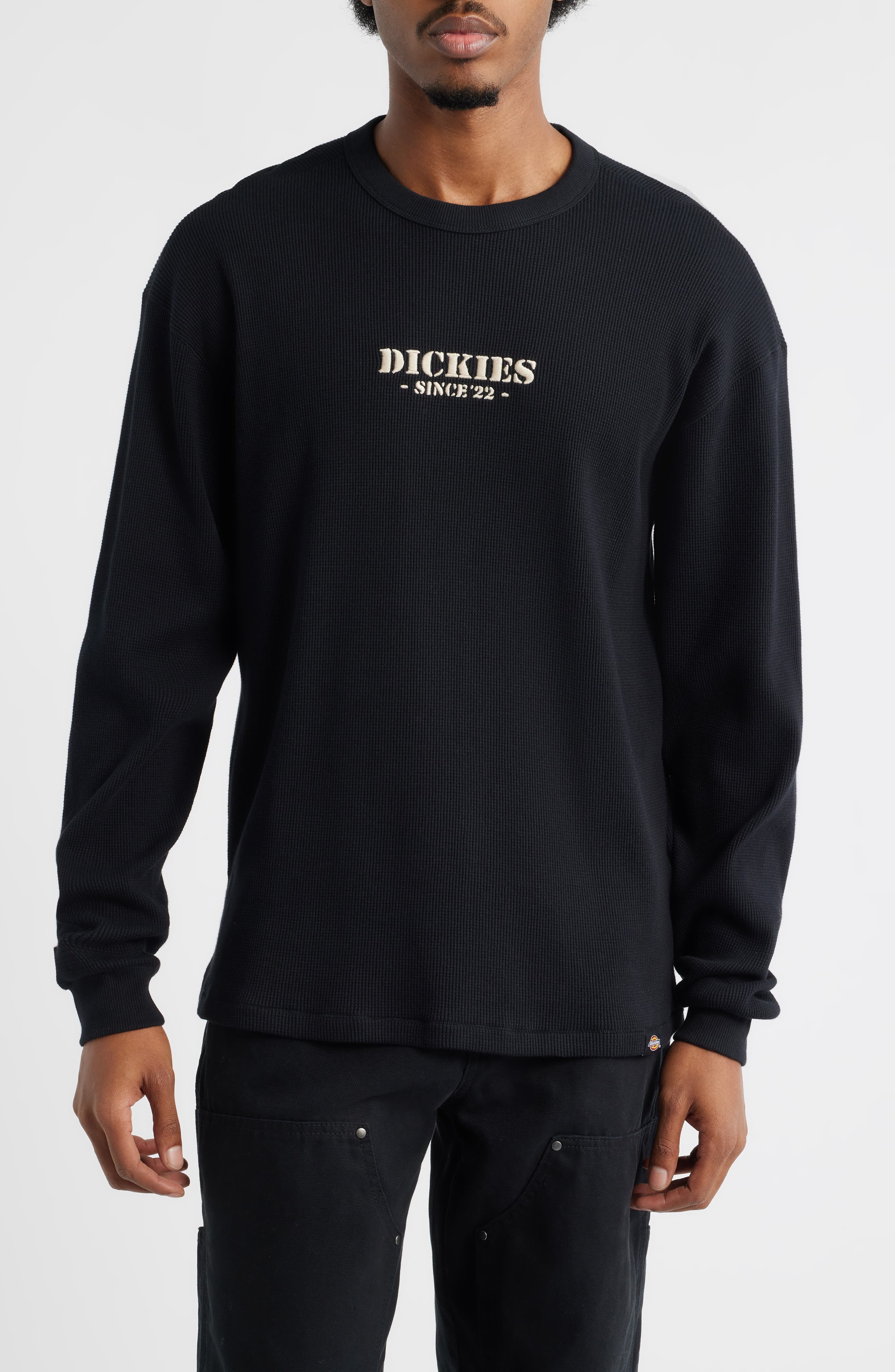 Embroidered Logo Long Sleeve Cotton Waffle T-Shirt - image 1
