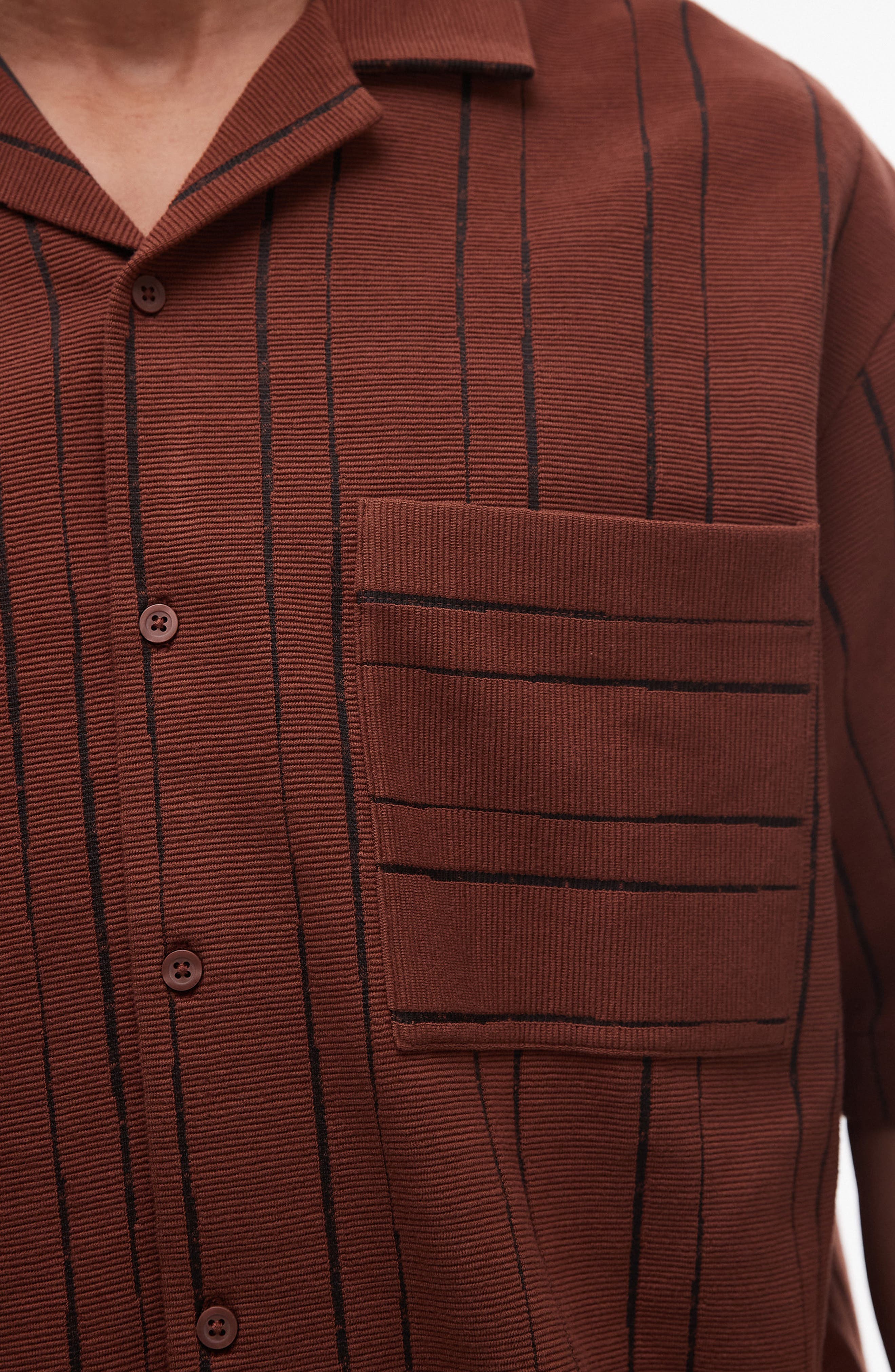 Oversize Stripe Textured Cotton Blend Knit Camp Shirt - image 2