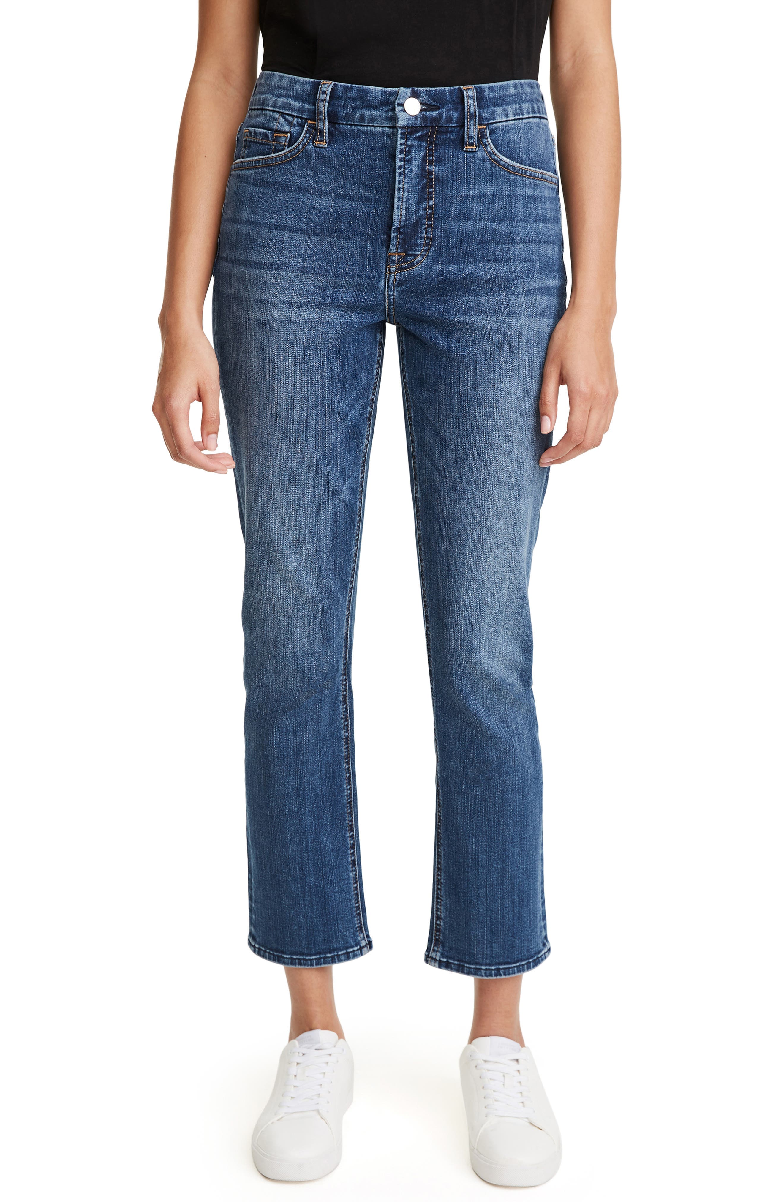 JEN7 High Waist Chew Hem Ankle Straight Leg Jeans - image 1