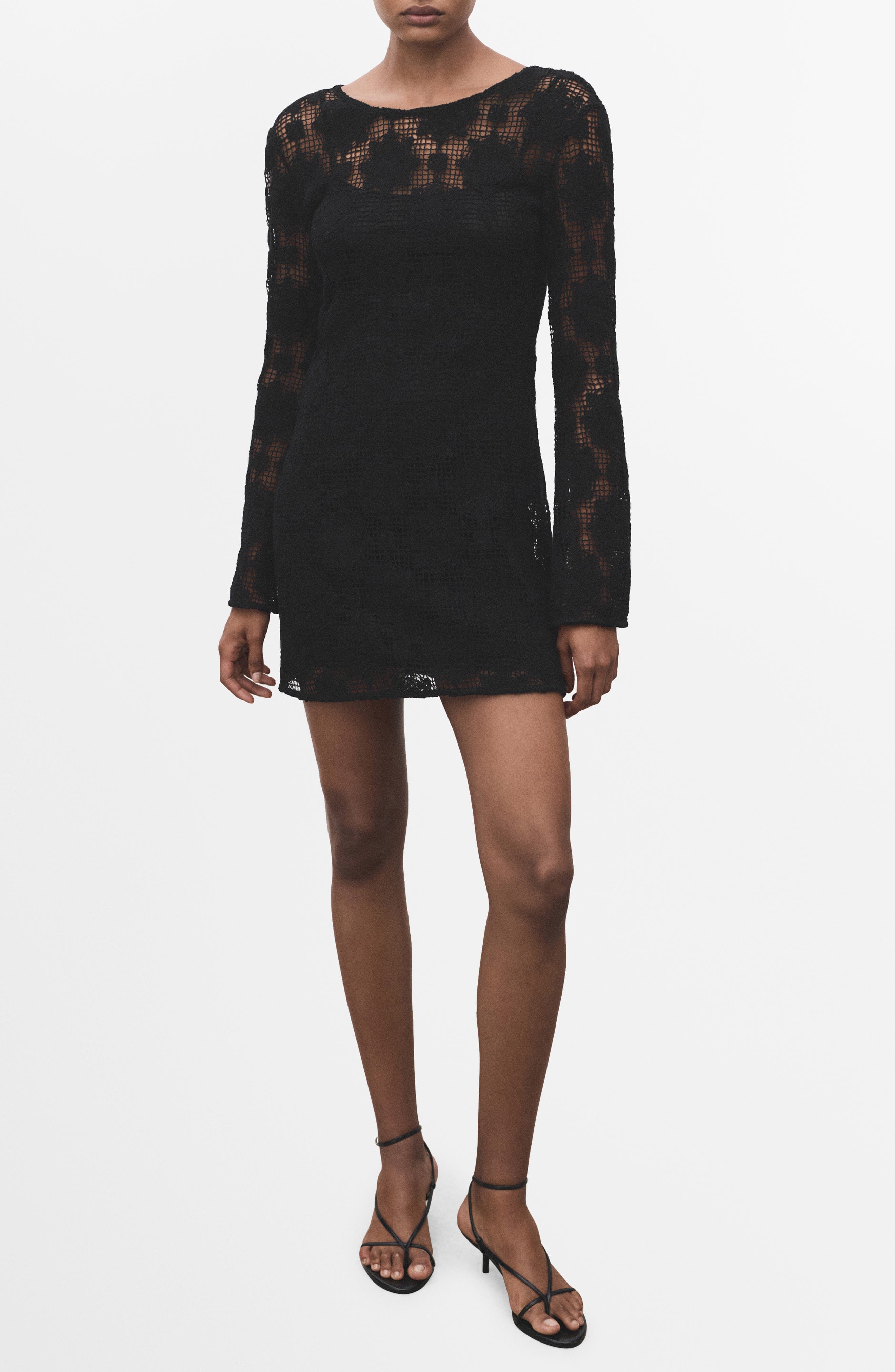 Long Sleeve Open Stitch Minidress - image 1