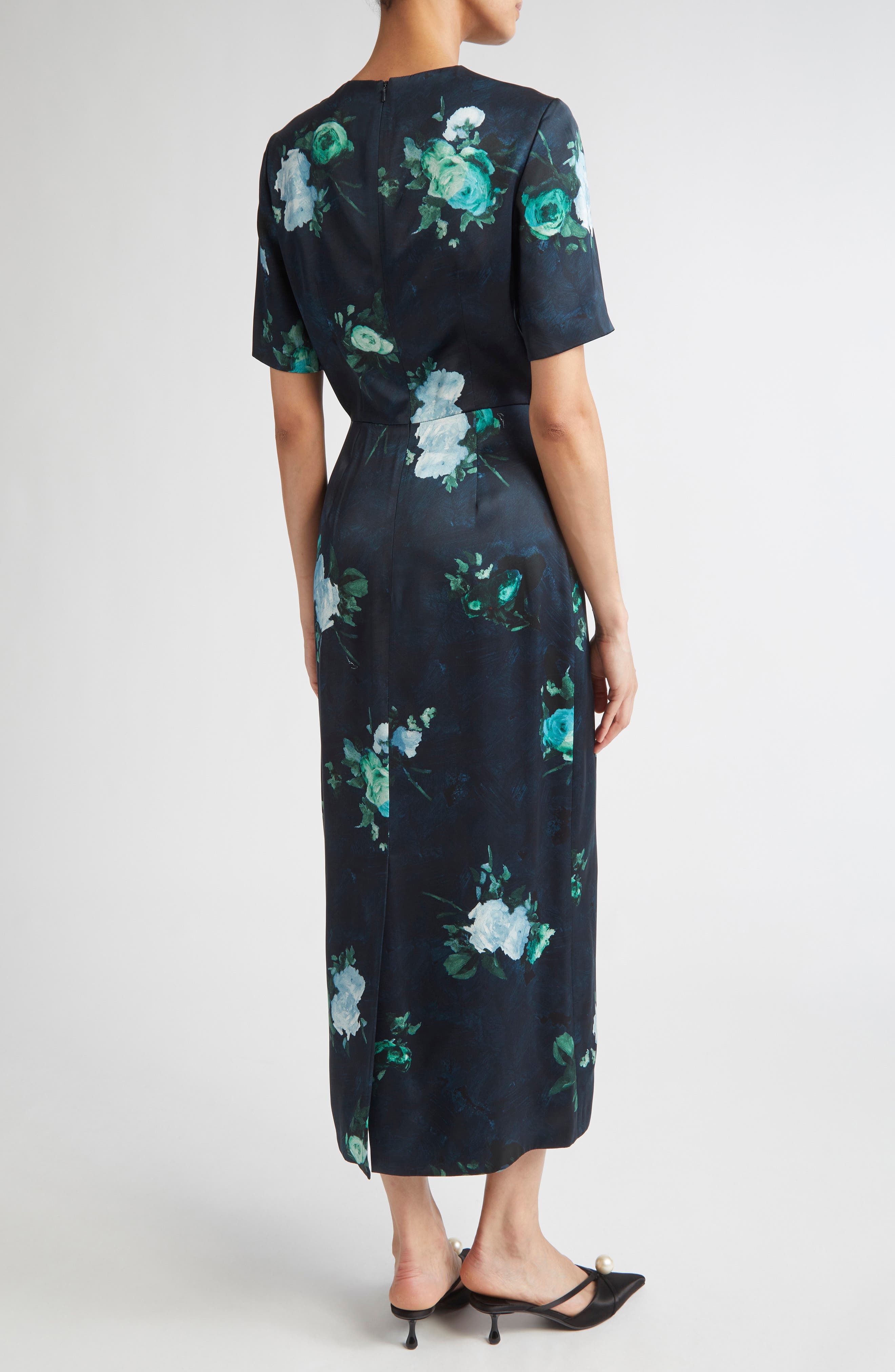 Abstract Rose Print Short Sleeve Cocktail Dress - image 2