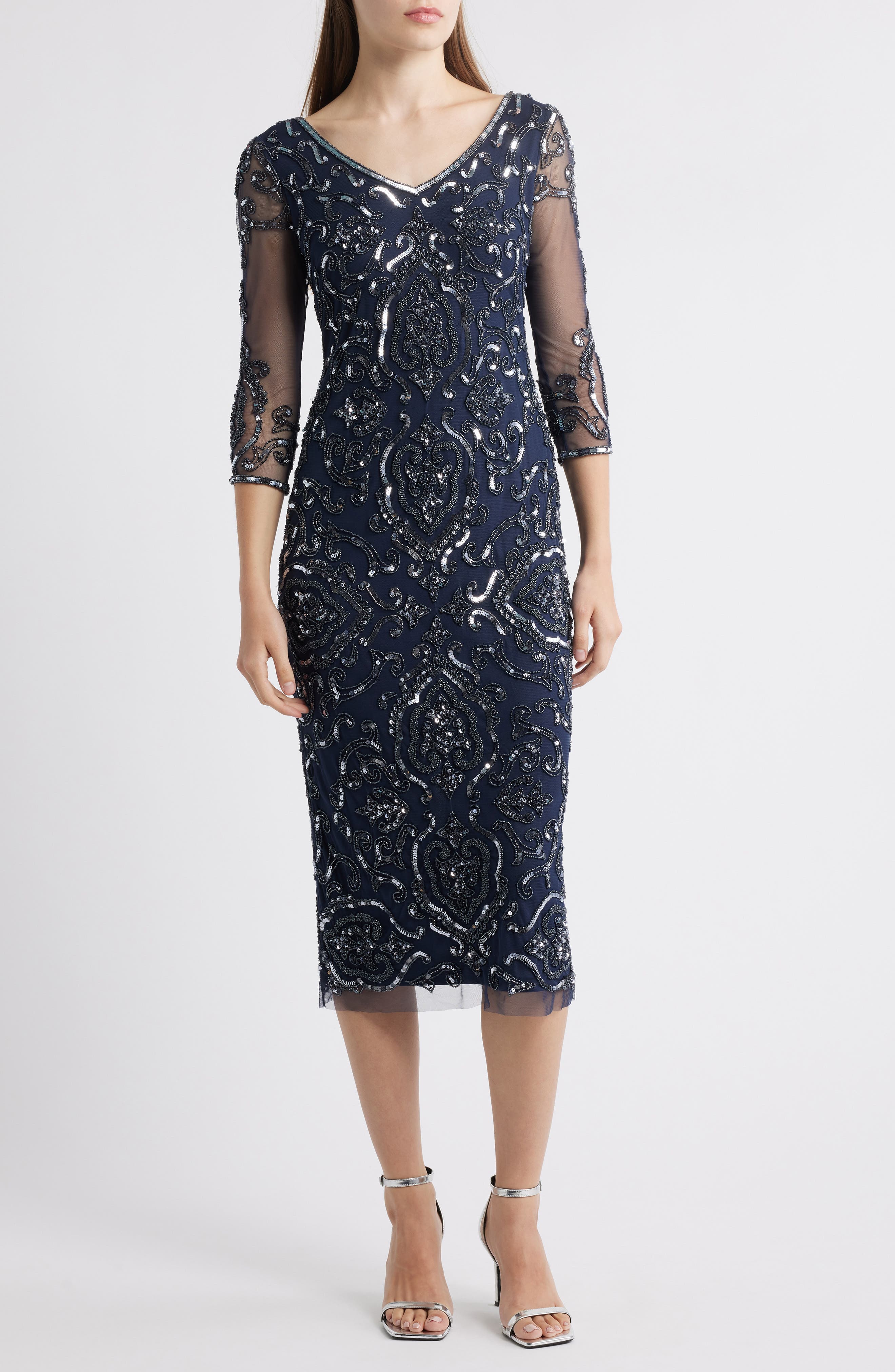 Sequin & Beaded Cocktail Sheath Dress - image 1