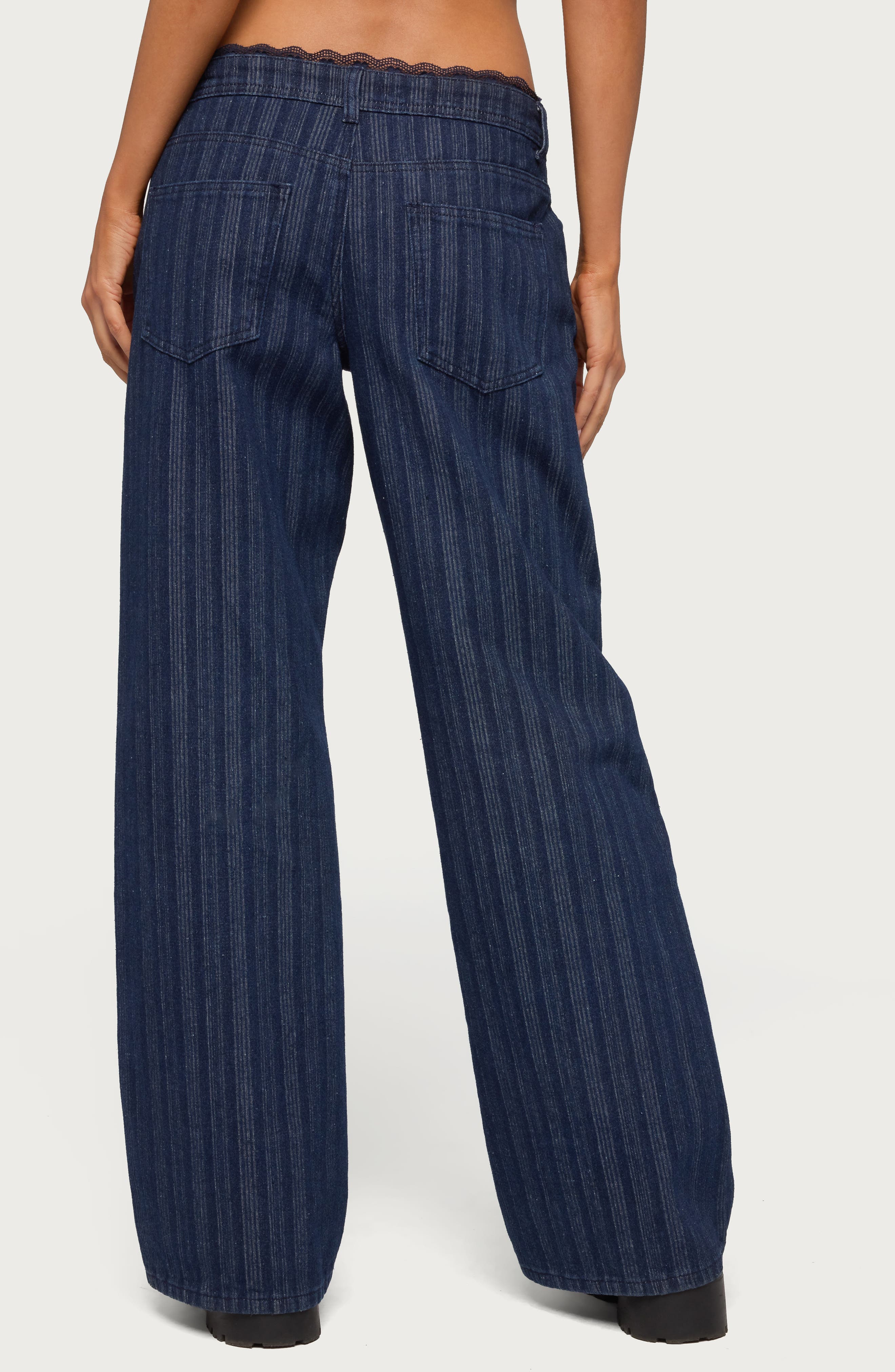 Stripe Lace Trim Low Rise Wide Leg Jeans - image 2
