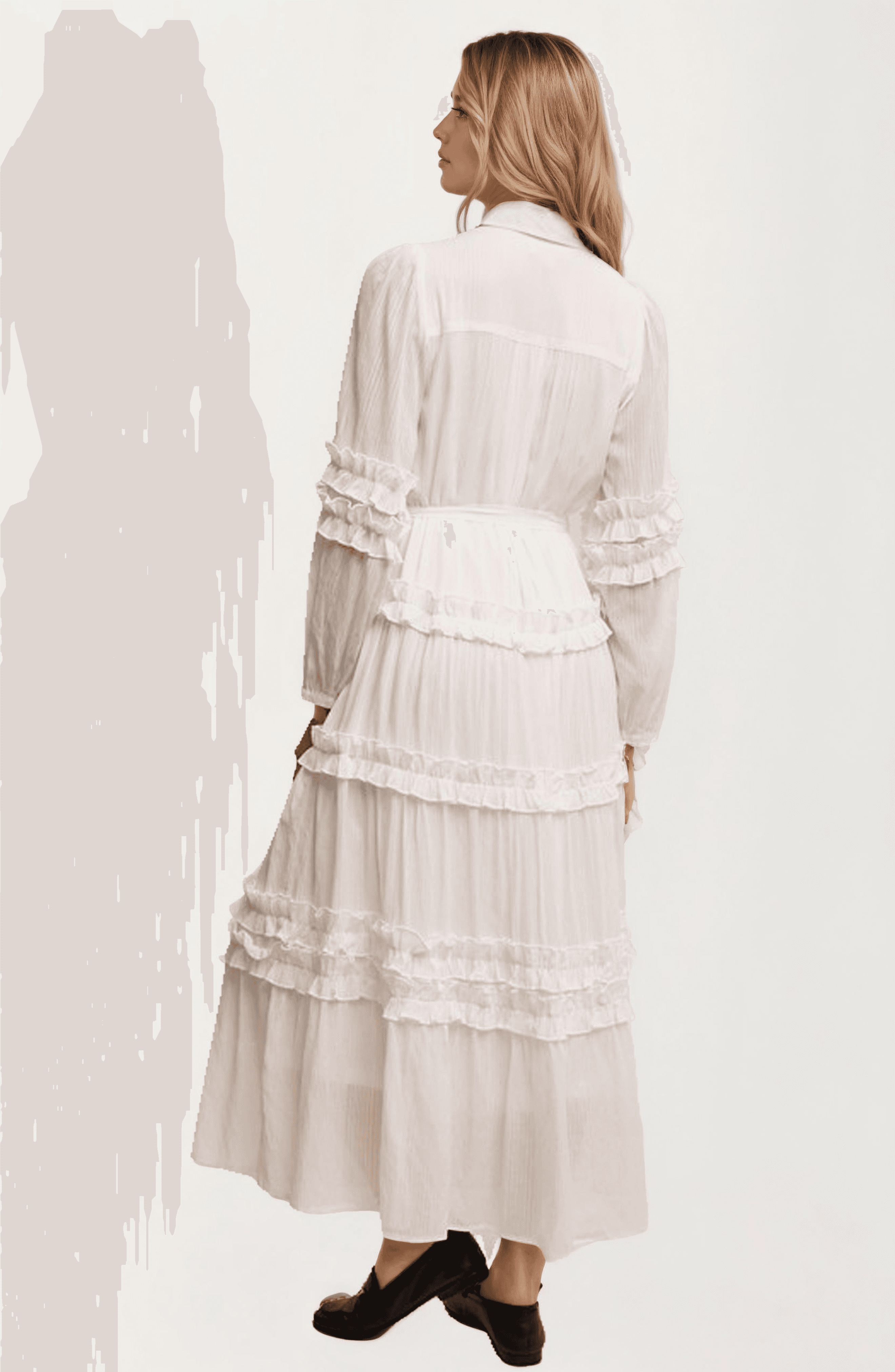 Long Sleeve Ruffle Tiered Maxi Shirt Dress - image 2