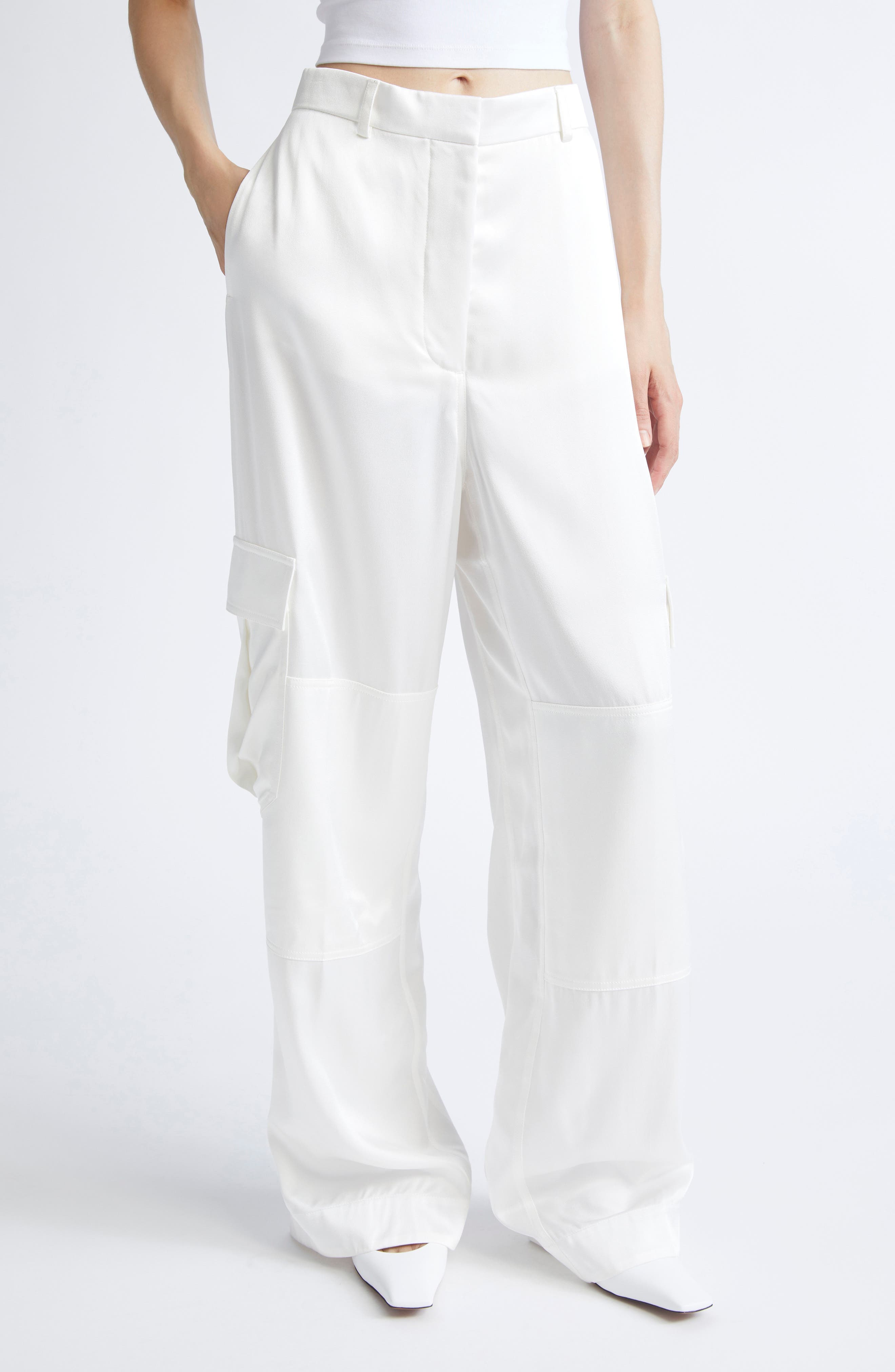 Satin Paneled Slouchy Cargo Pants - image 1