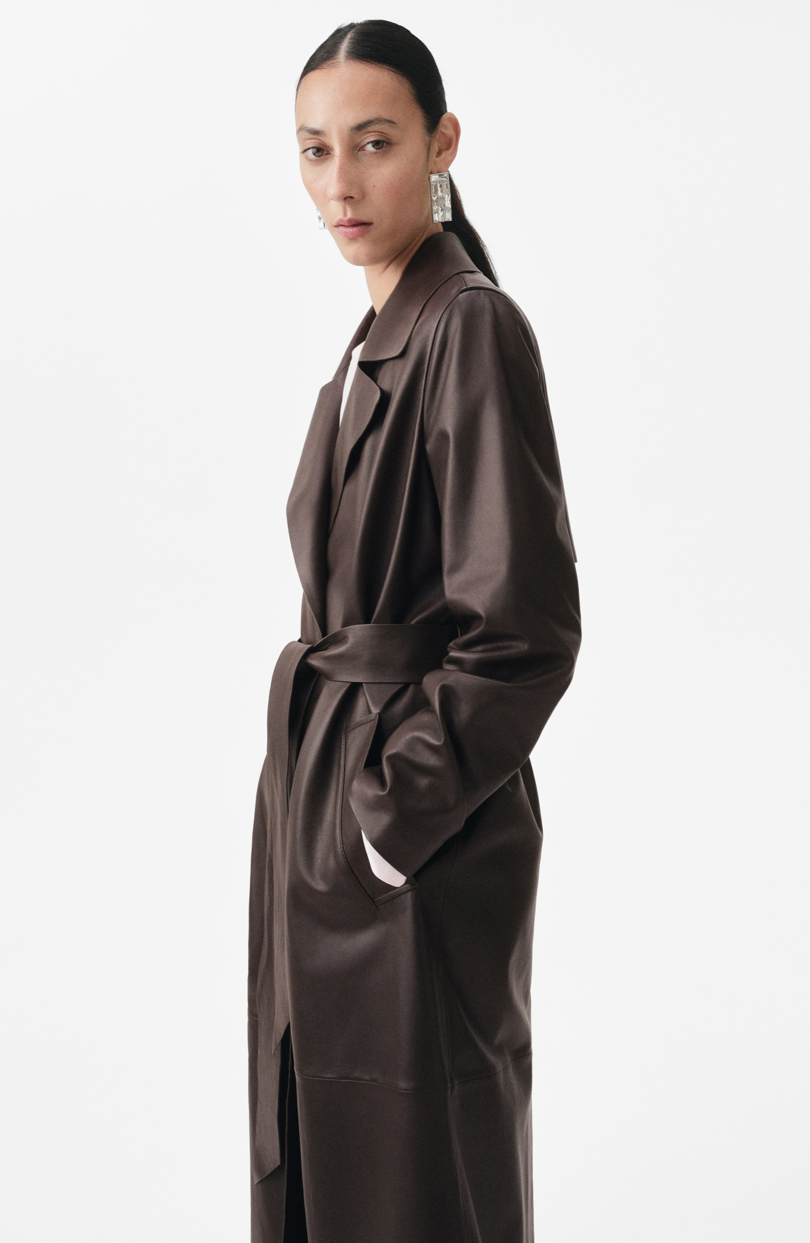 Selection Belted Leather Trench Coat - image 2