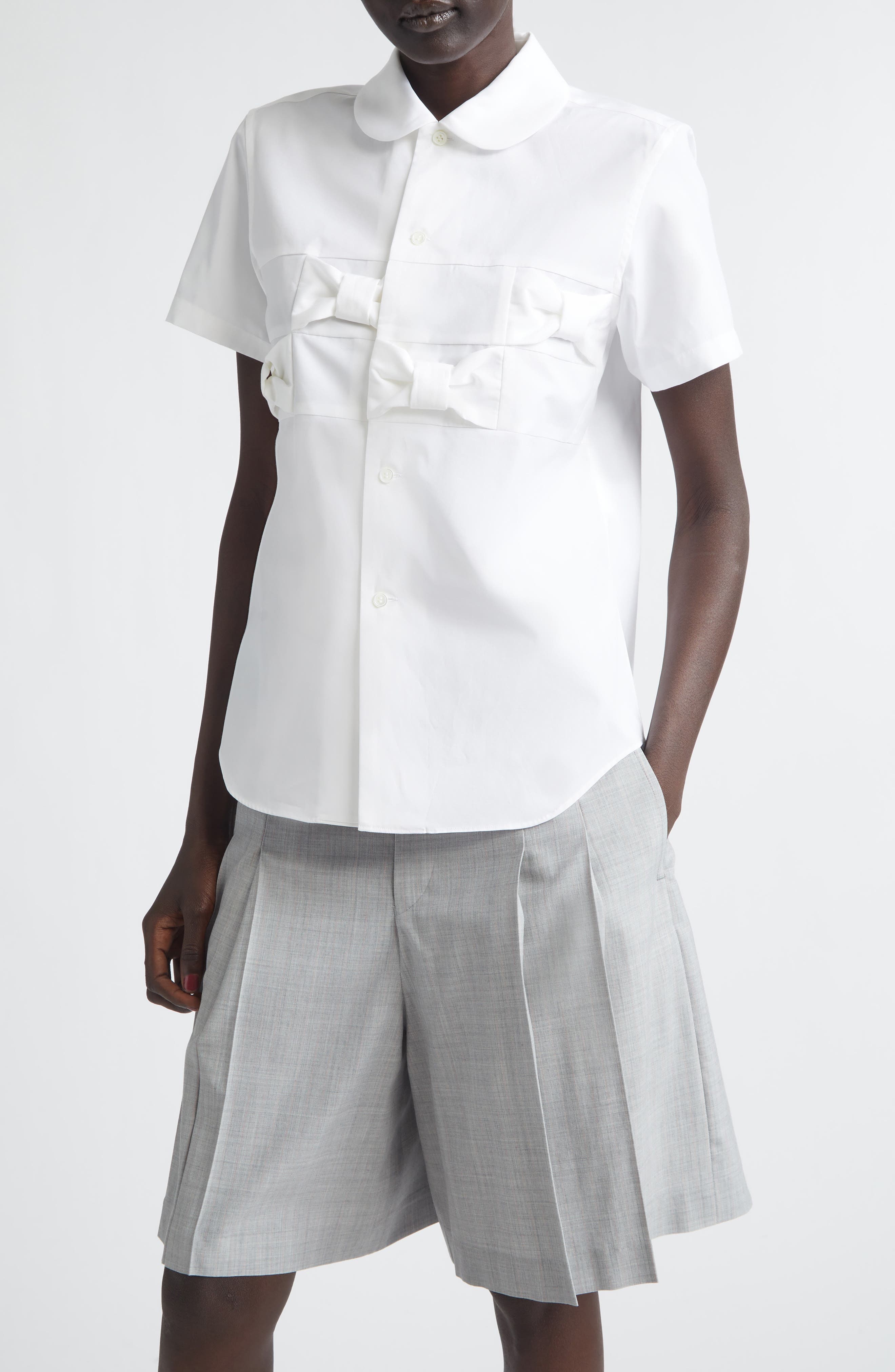 Bow Detail Cotton Broadcloth Button-Up Shirt - image 1