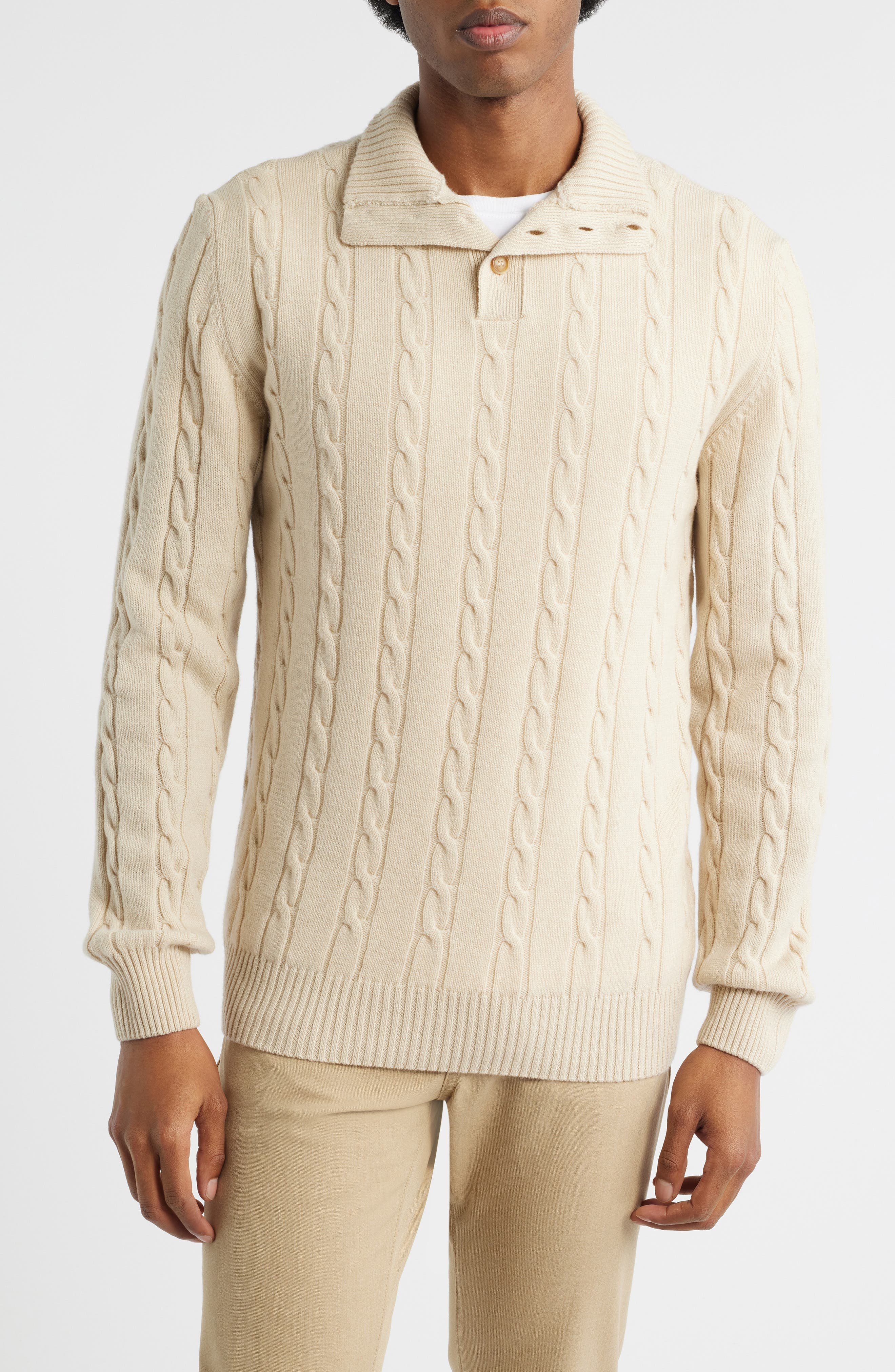 Cable Merino Wool Half Placket Sweater - image 1