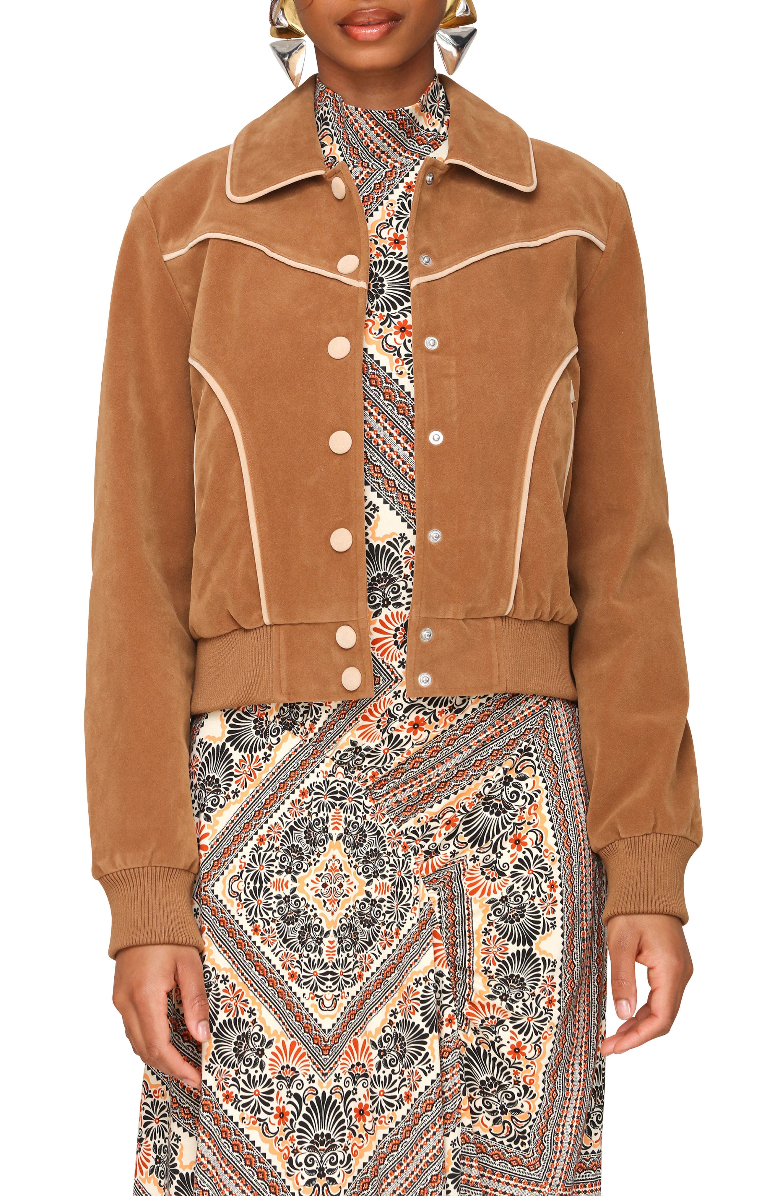Faux Suede Western Bomber Jacket - image 1