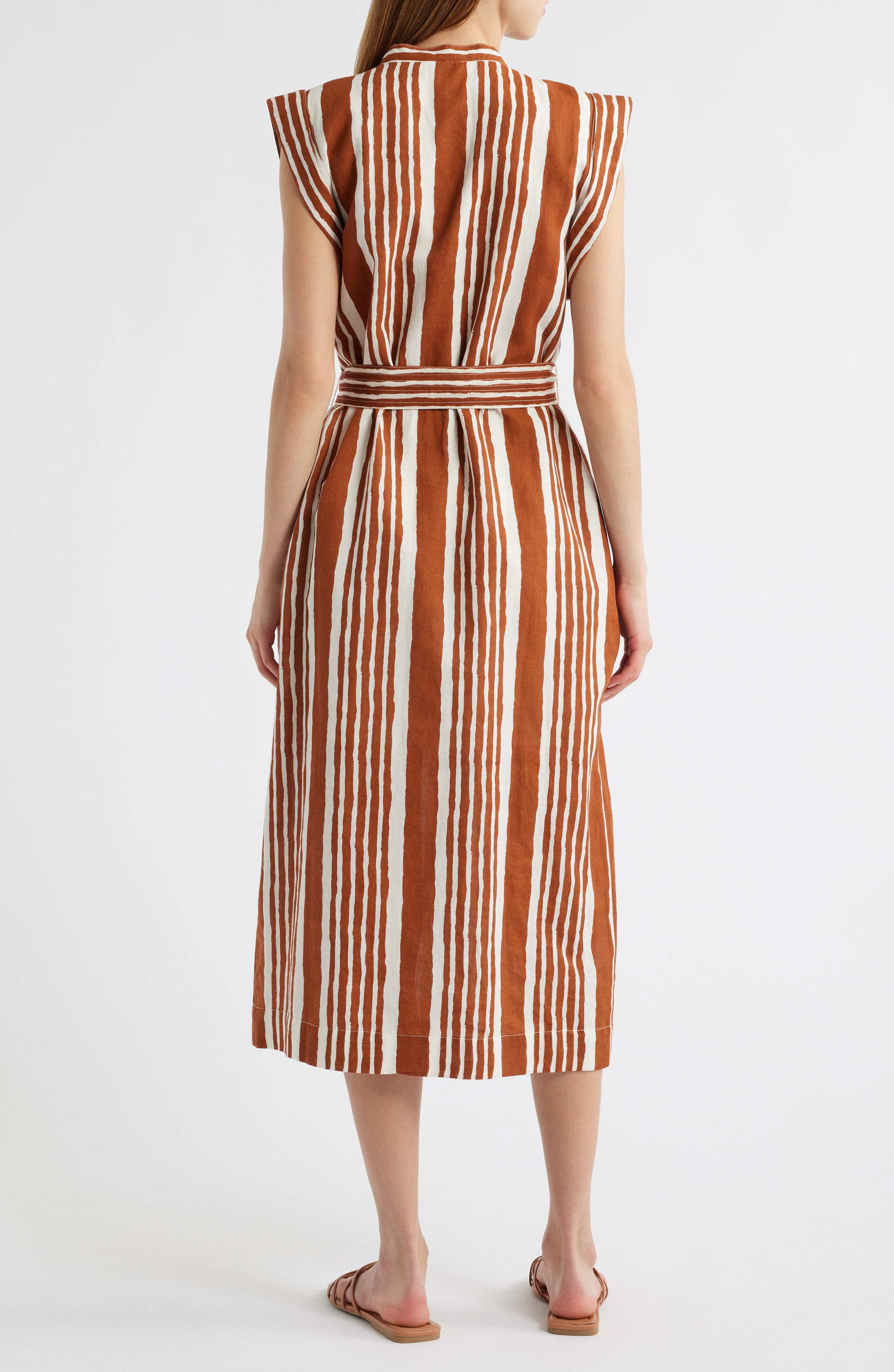 Lani Stripe Tie Waist Cotton & Linen Midi Dress - image 2