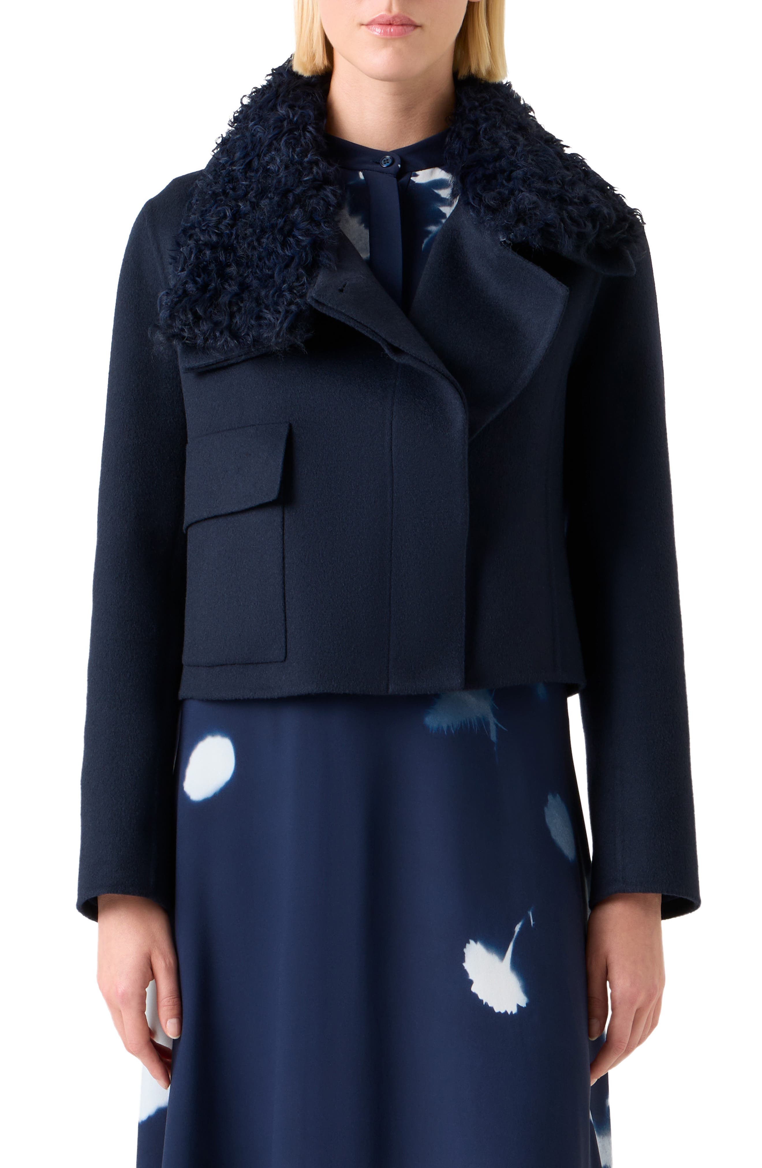 Edena Cashmere Crop Jacket with Genuine Shearling Collar - image 2