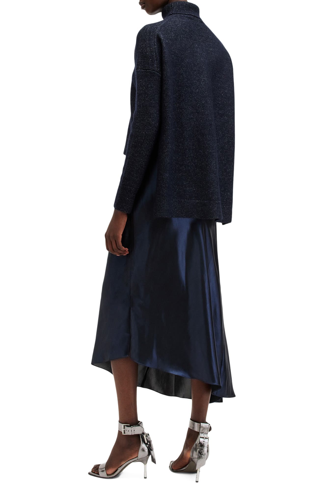 Amos Asymmetric Satin Slipdress and Sparkle Sweater Set - image 2