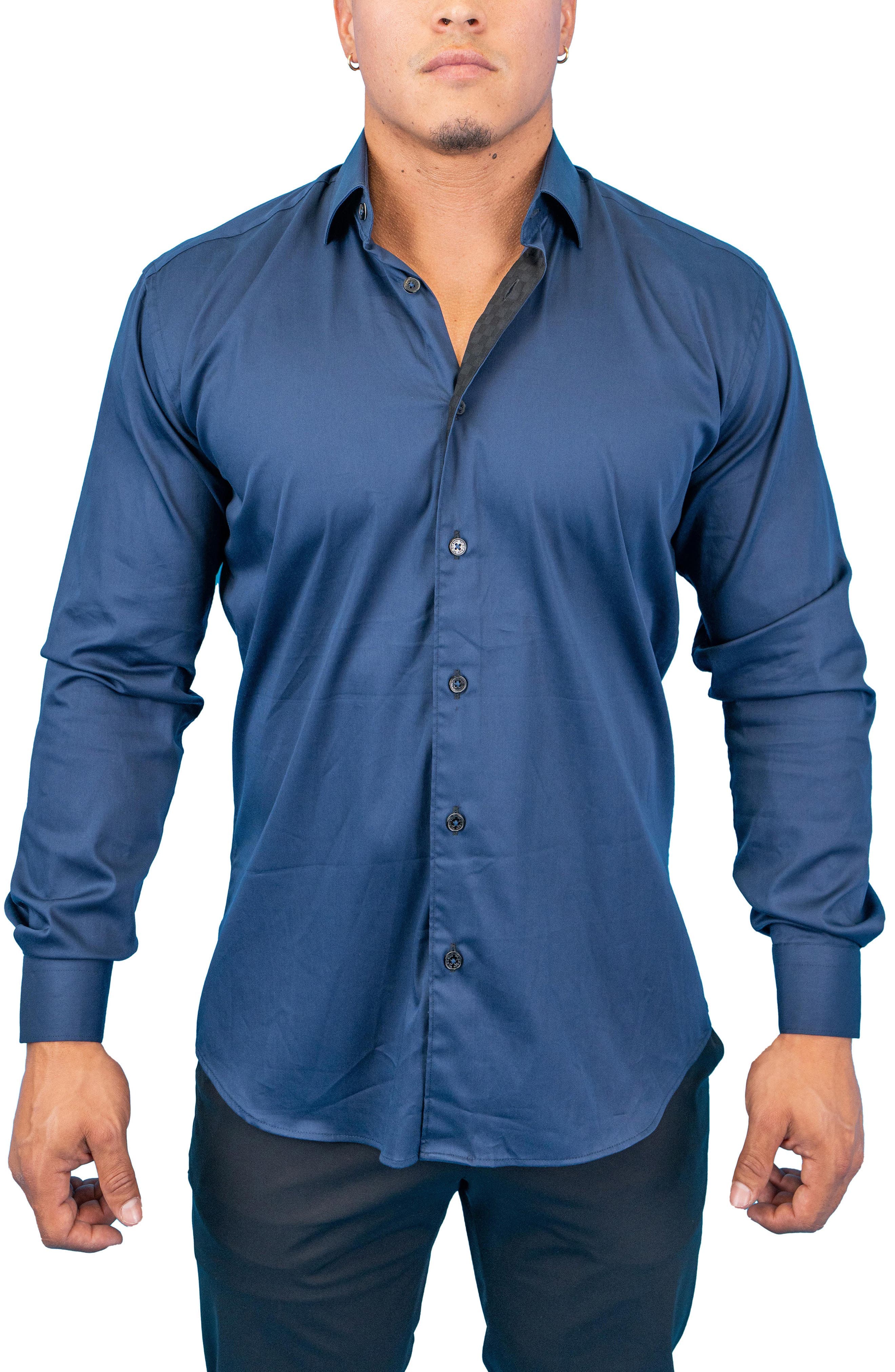 Fibonacci Dark Denim Blue Contemporary Fit Button-Up Shirt - image 1