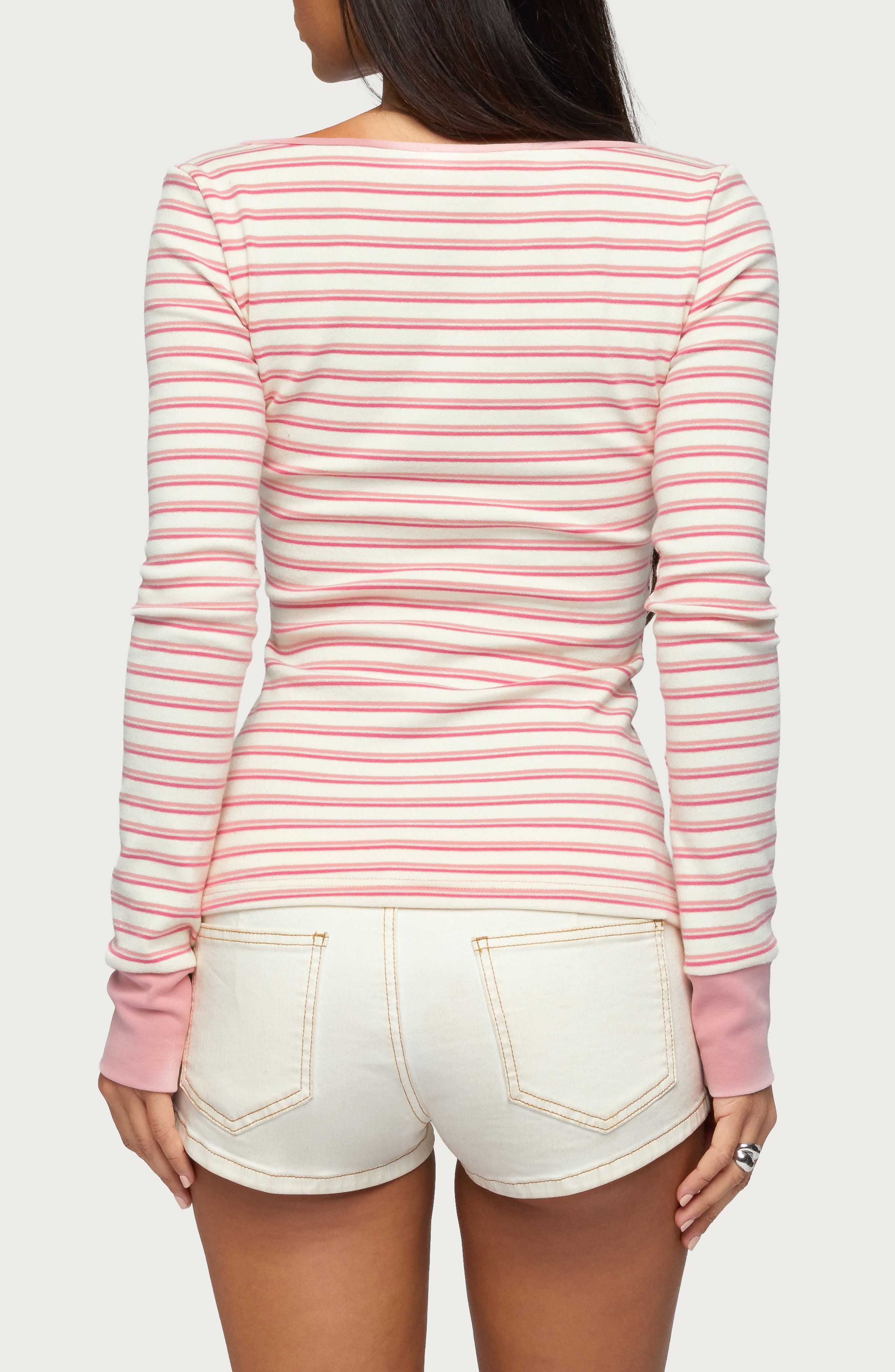 Jaida Stripe Stretch Cotton Henley Top - image 2