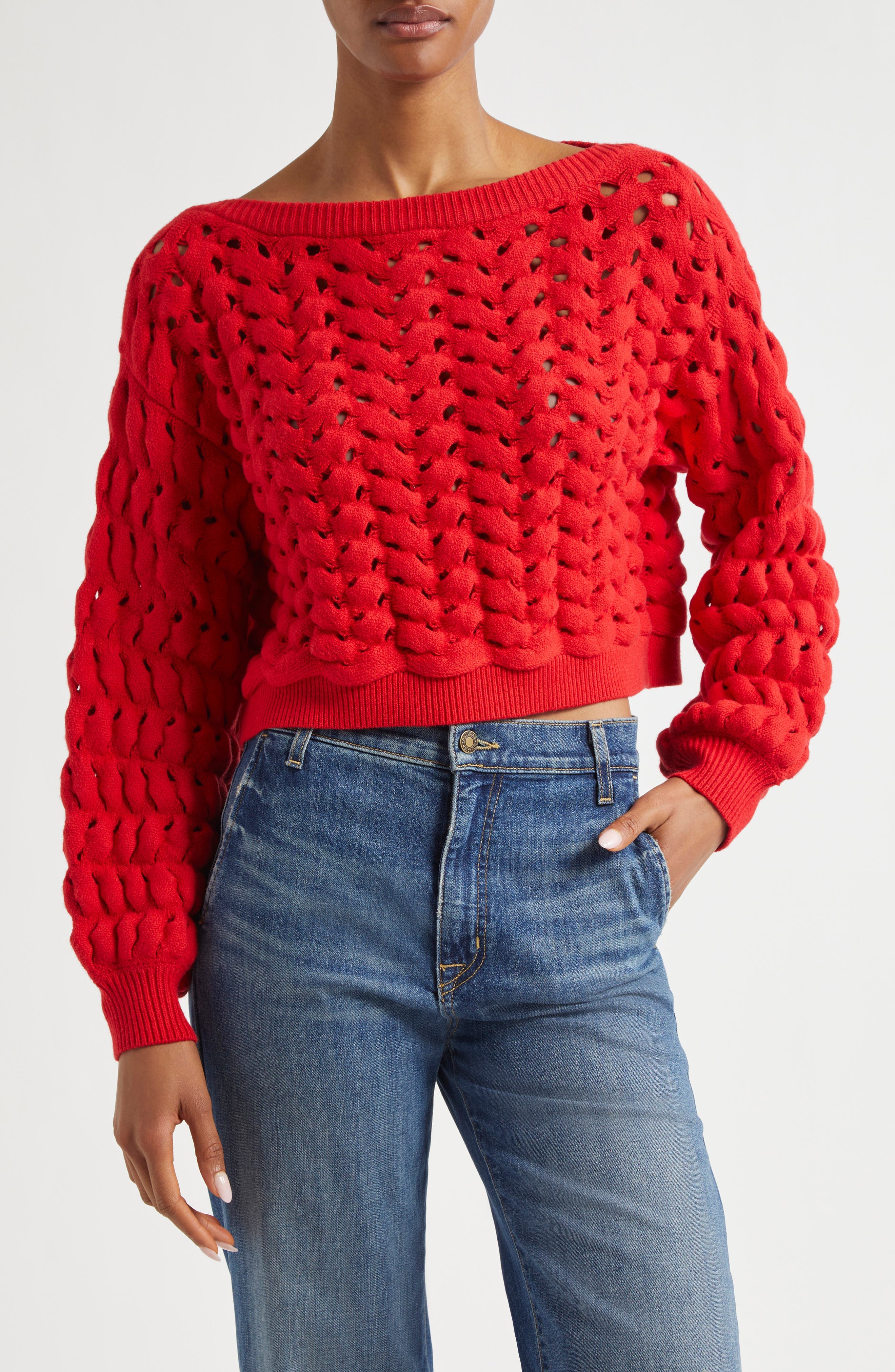 Allene Chunky Open Stitch Cotton & Wool Blend Sweater - image 1