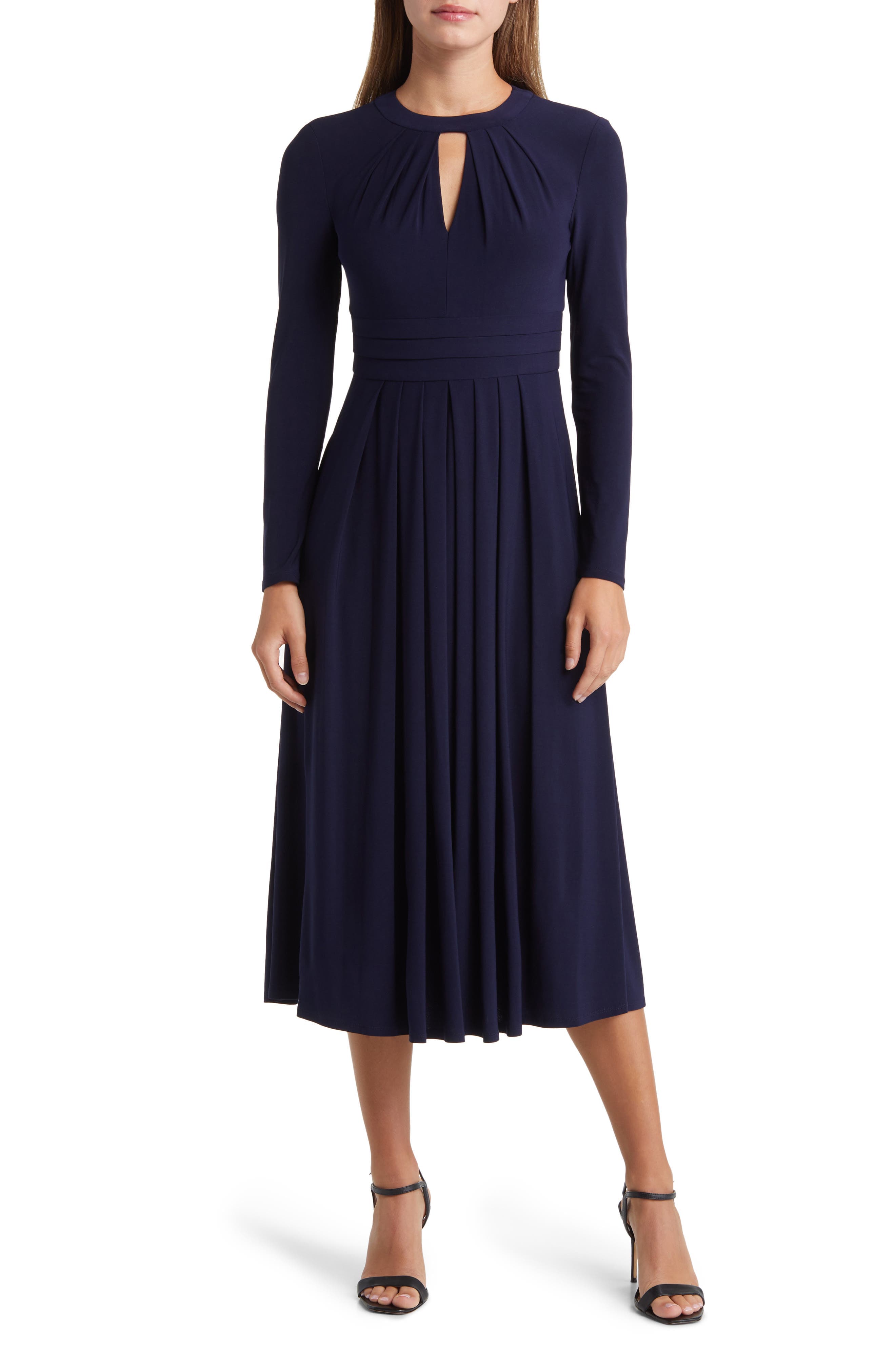 Pleated Keyhole Cutout A-Line Dress - image 1